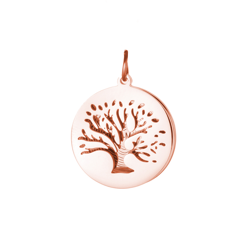 Kettenanhänger Rosegold - Baum und Jahresringe mit Initialen 3700 - 4
