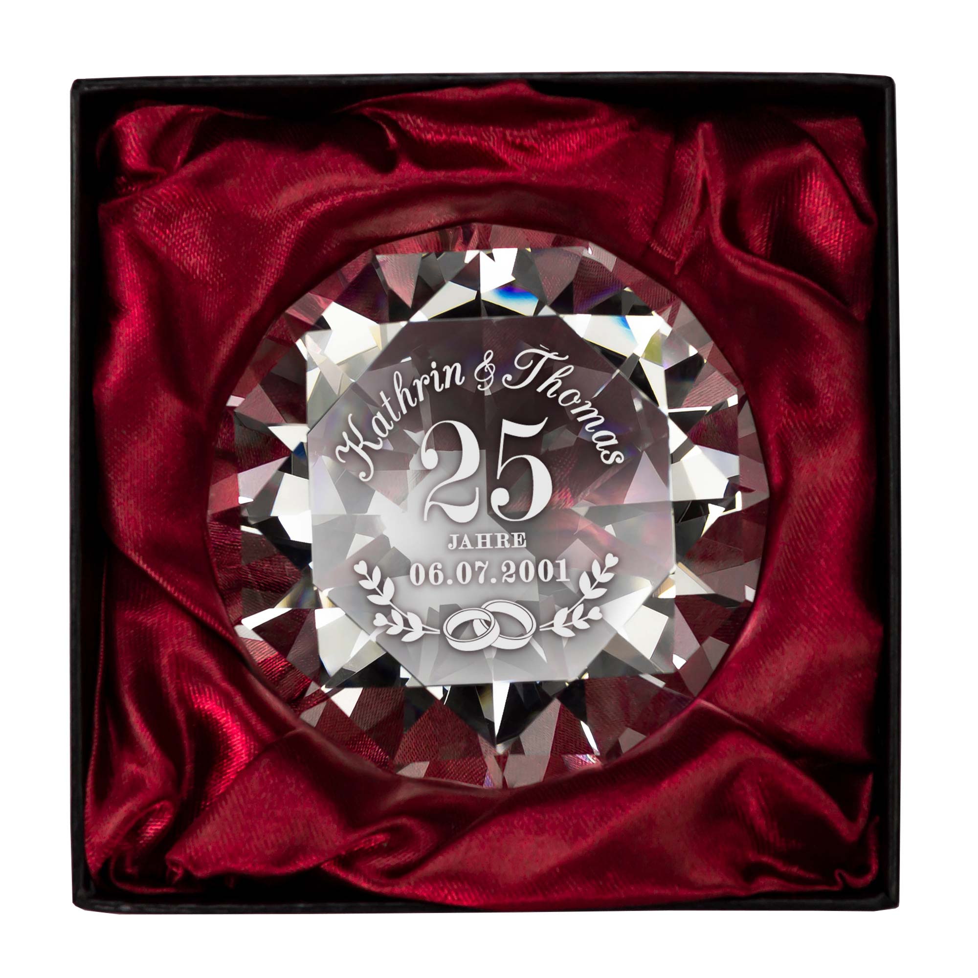 Diamant Kristall mit Gravur zur Silberhochzeit