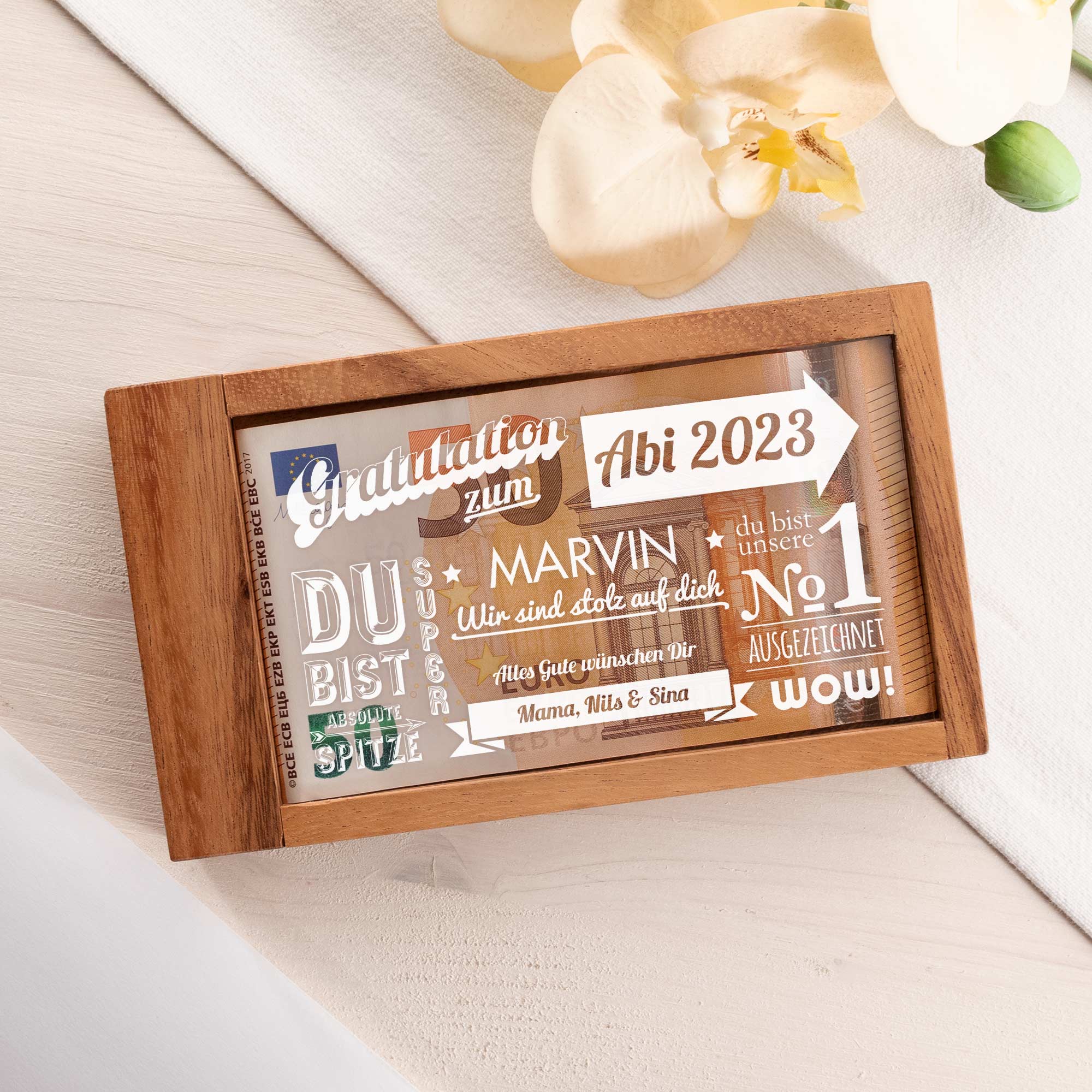 Magische Geldgeschenkbox zum Abitur - Collage