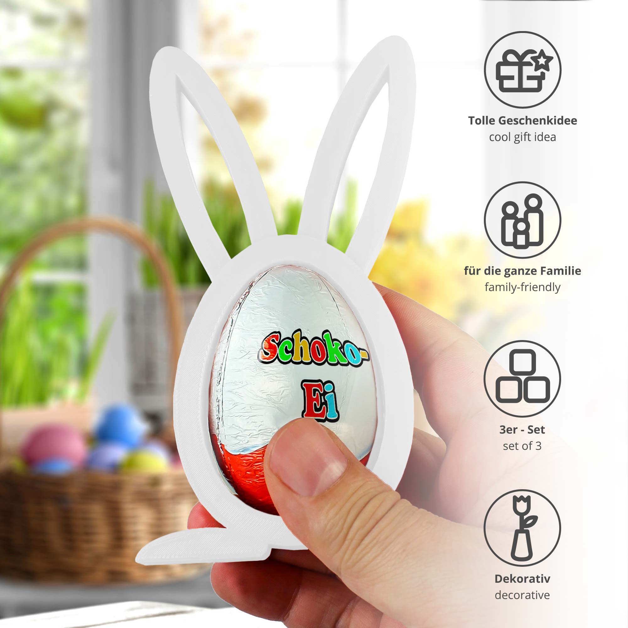 Osterhase Ü-Ei Halter Weiß - 3er Set