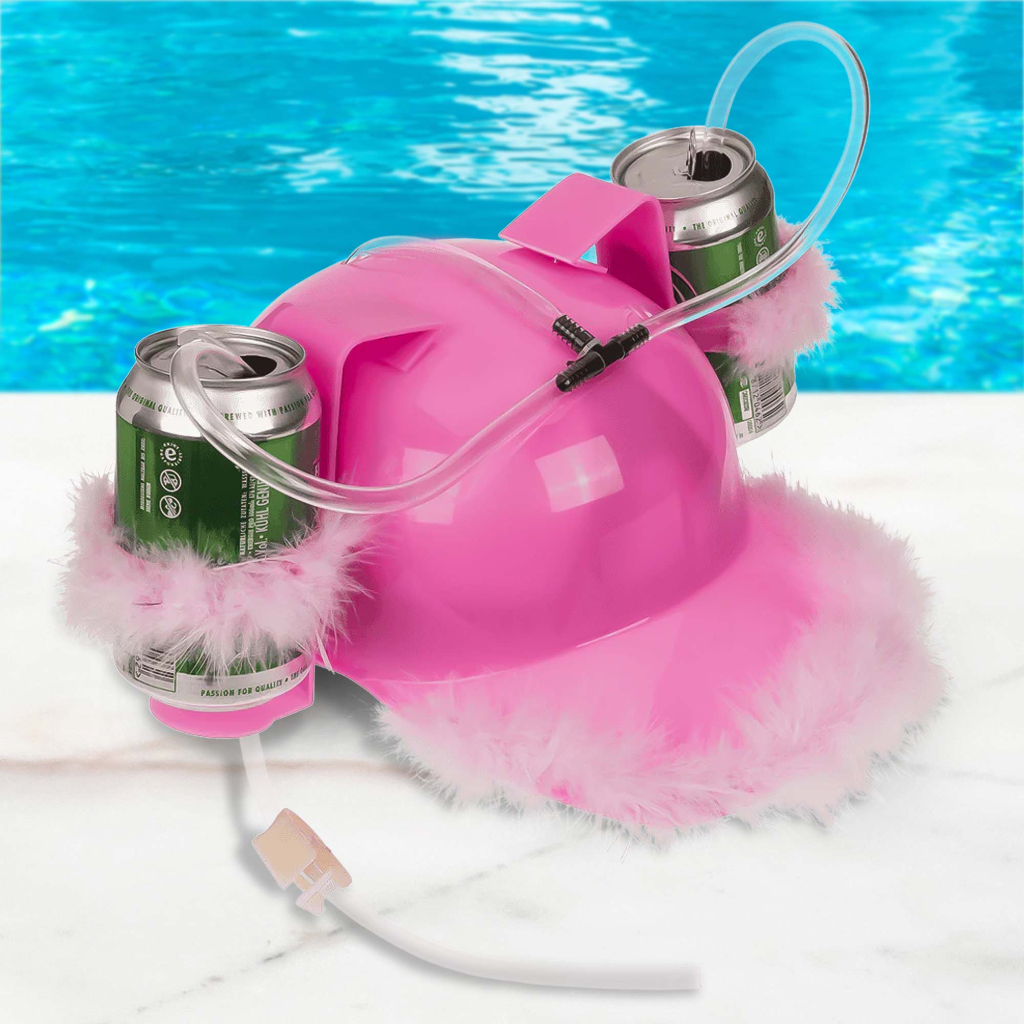 Bierhelm pink mit Glitzer Puscheln