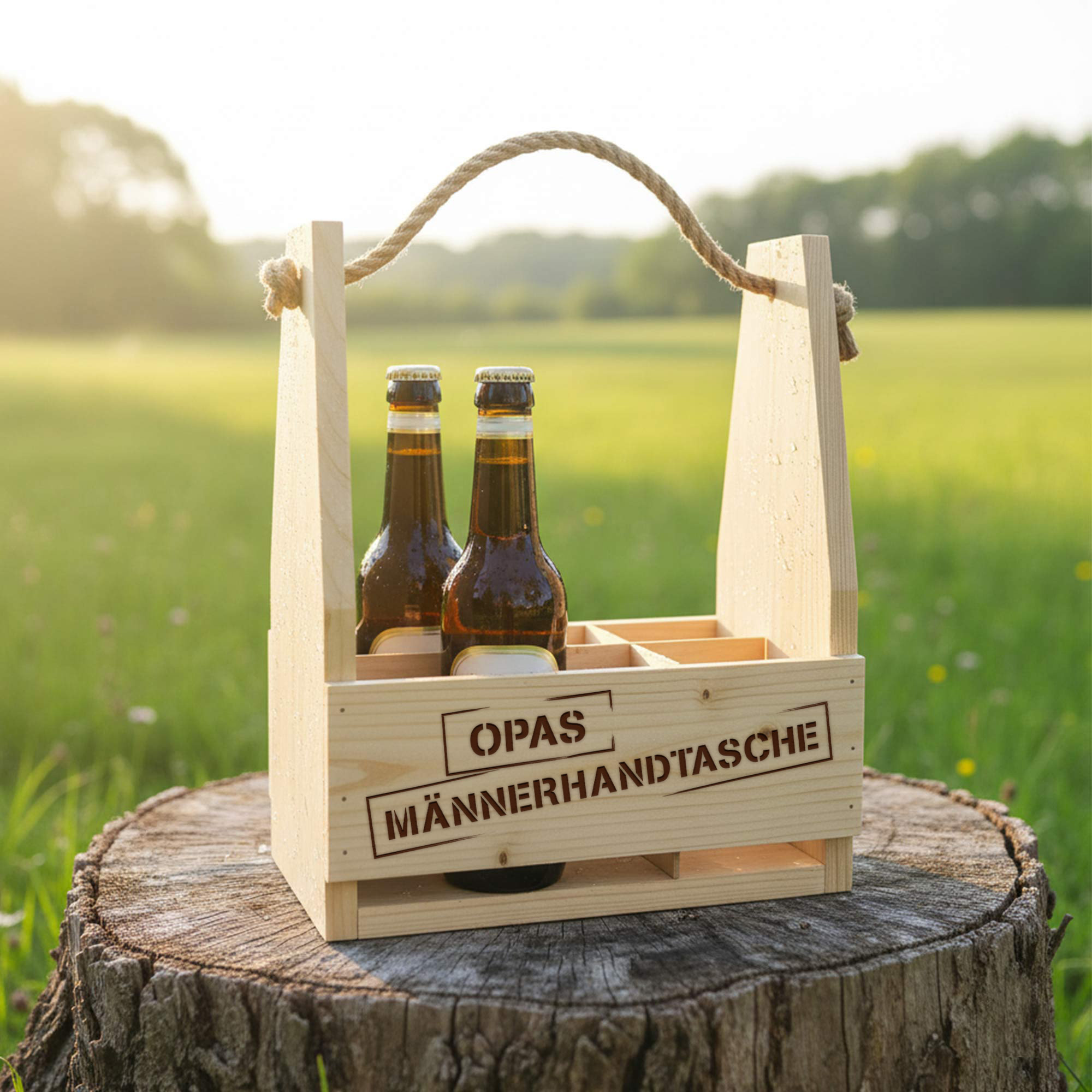 Flaschenträger mit Gravur - Opas Männerhandtasche