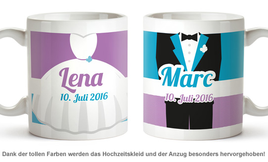 Personalisiertes Tassen Paar zur Hochzeit - Bunt 2490 - 1