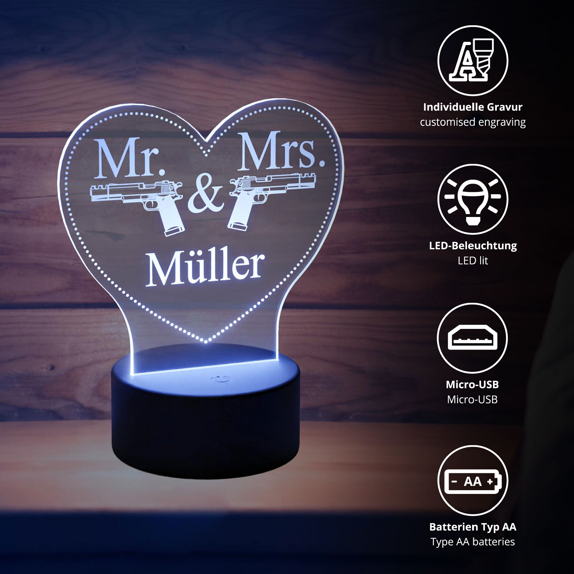 Plexiglas-LED Mr und Mrs Herz