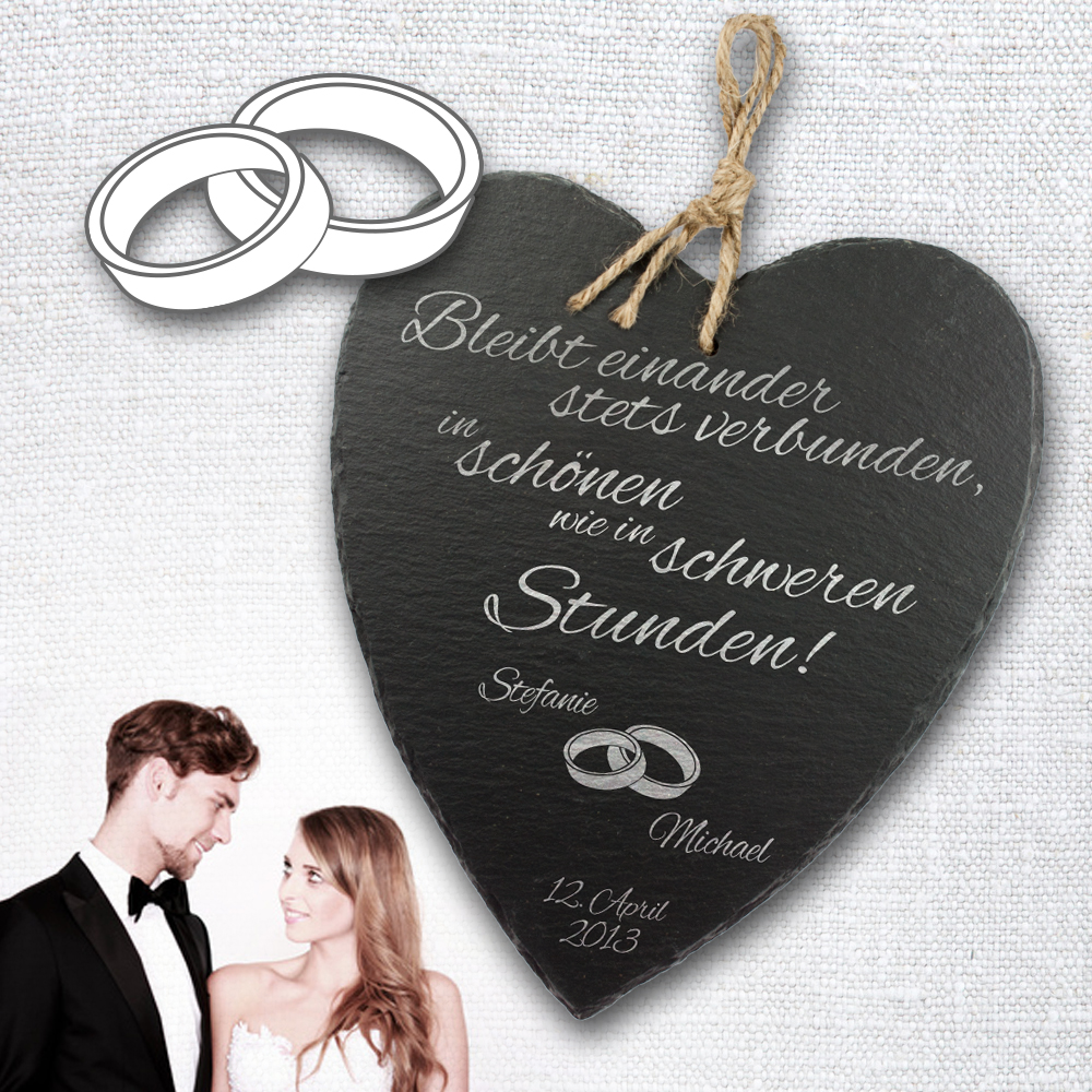 Schieferherz zur Hochzeit - personalisiert 1222