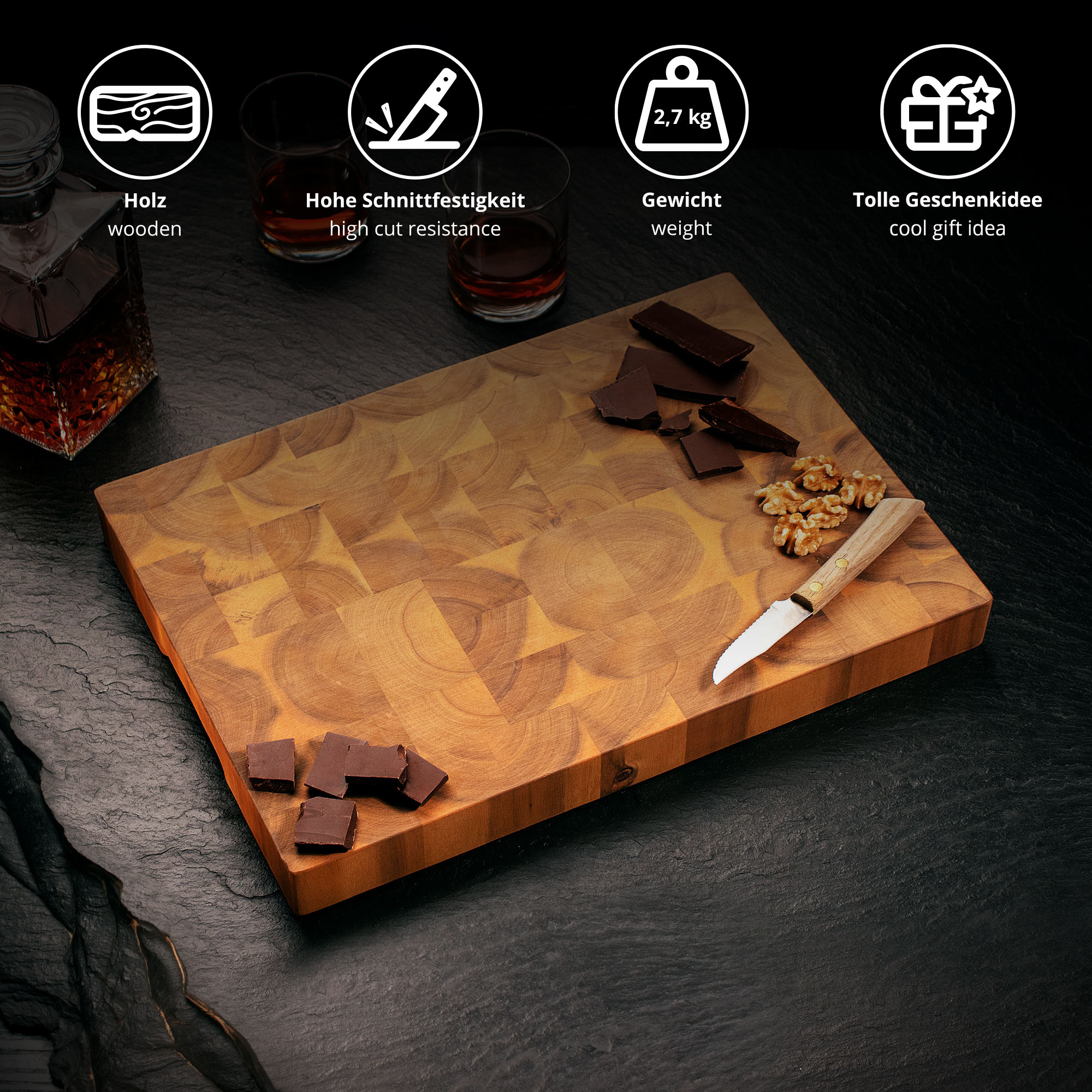 Premium Stirnholz Schneideblock Akazie