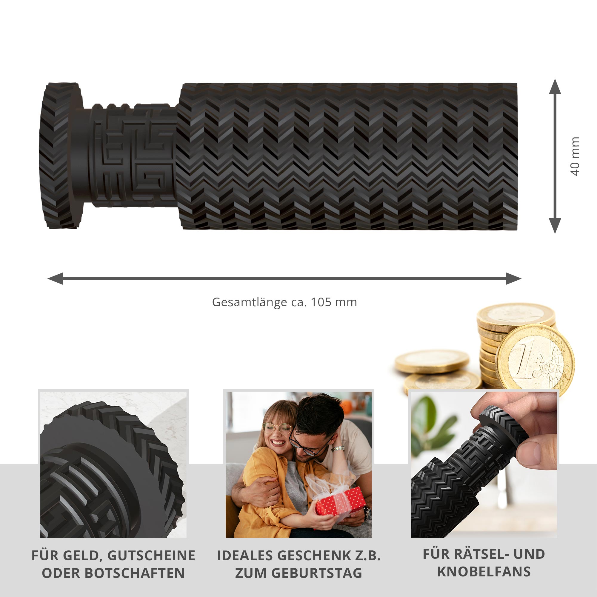 Labyrinthbox Röhre – Kniffelige Geschenkverpackung für Geld & Gutscheine - Schwarz Labyrinthbox Röhre – Kniffelige Geschenkverpackung für Geld & Gutscheine - Schwarz