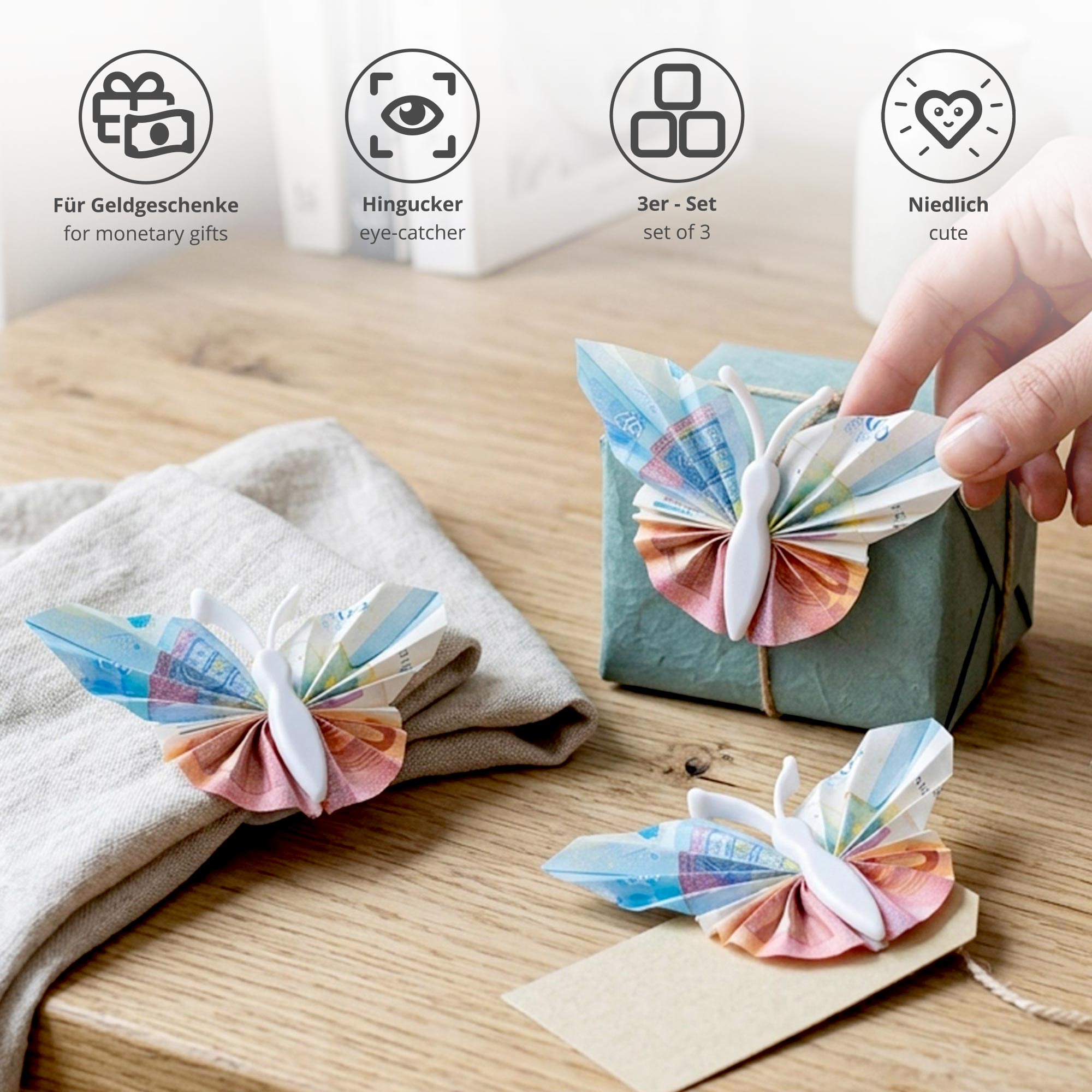 Geldgeschenk Schmetterling Weiß - 3er Set Geschenkverpackung für Geld Geldgeschenk Schmetterling Weiß - 3er Set Geschenkverpackung für Geld