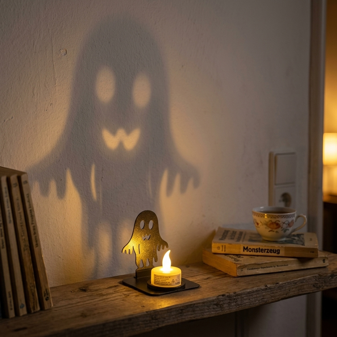Halloween-Teelichthalter „Spuknacht“ – 2 Schattenmotive