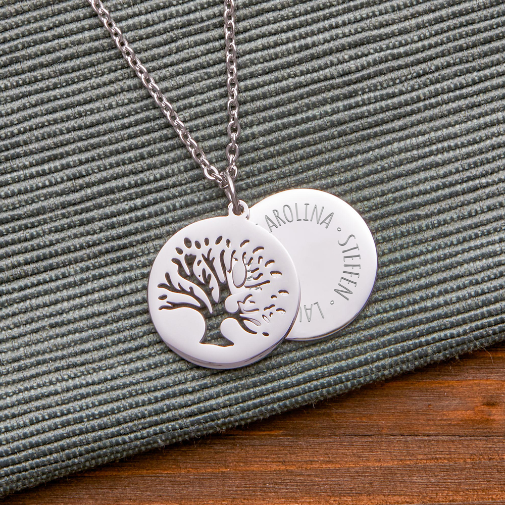Kette mit graviertem Baum Anhänger Silber - Namen 3696 - 6