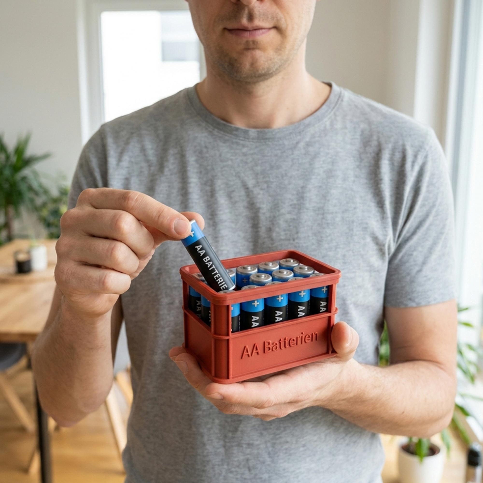 Stapelbare Aufbewahrungsbox für Batterien AA - 2er Set Bierkasten Rot Stapelbare Aufbewahrungsbox für Batterien AA - 2er Set Bierkasten Rot
