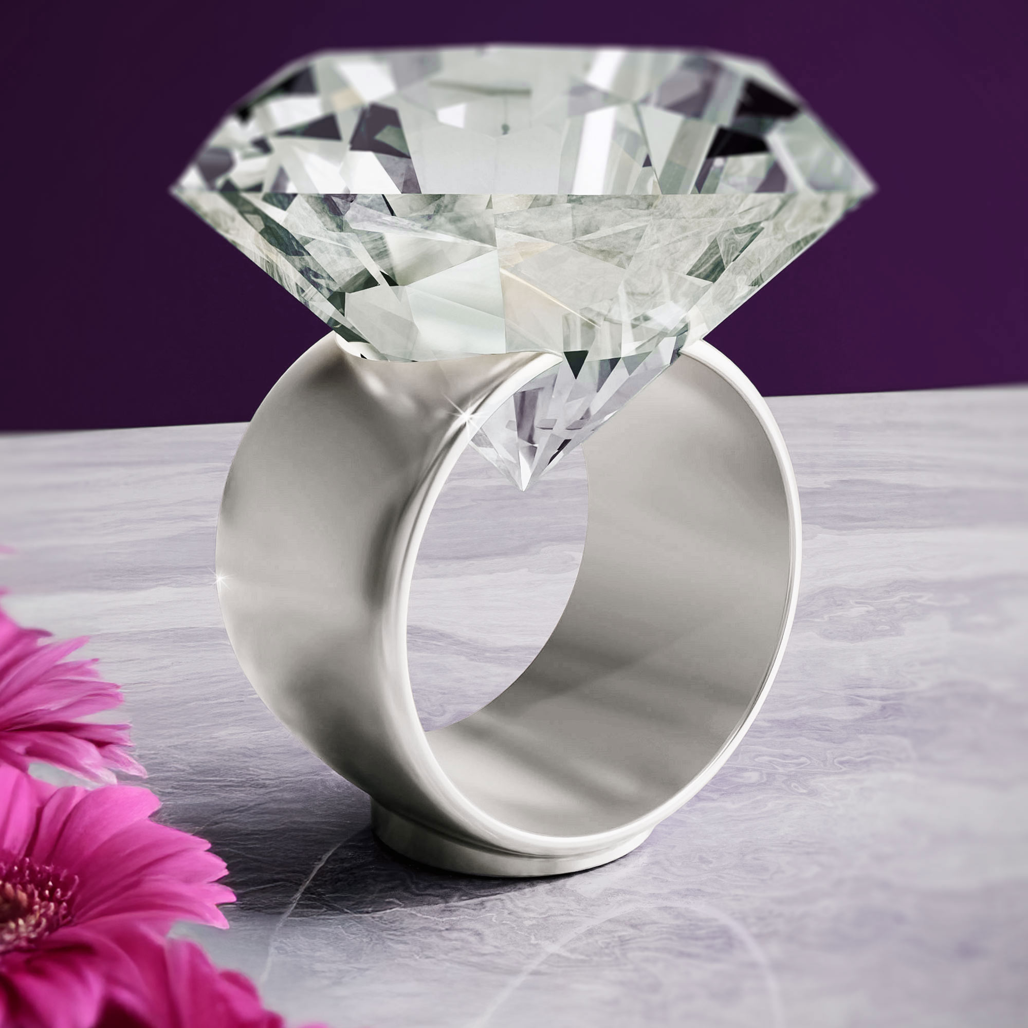 Diamant Kristall mit Gravur zur Hochzeit und Ring Displayständer Silber Diamant Kristall mit Gravur zur Hochzeit und Ring Displayständer Silber