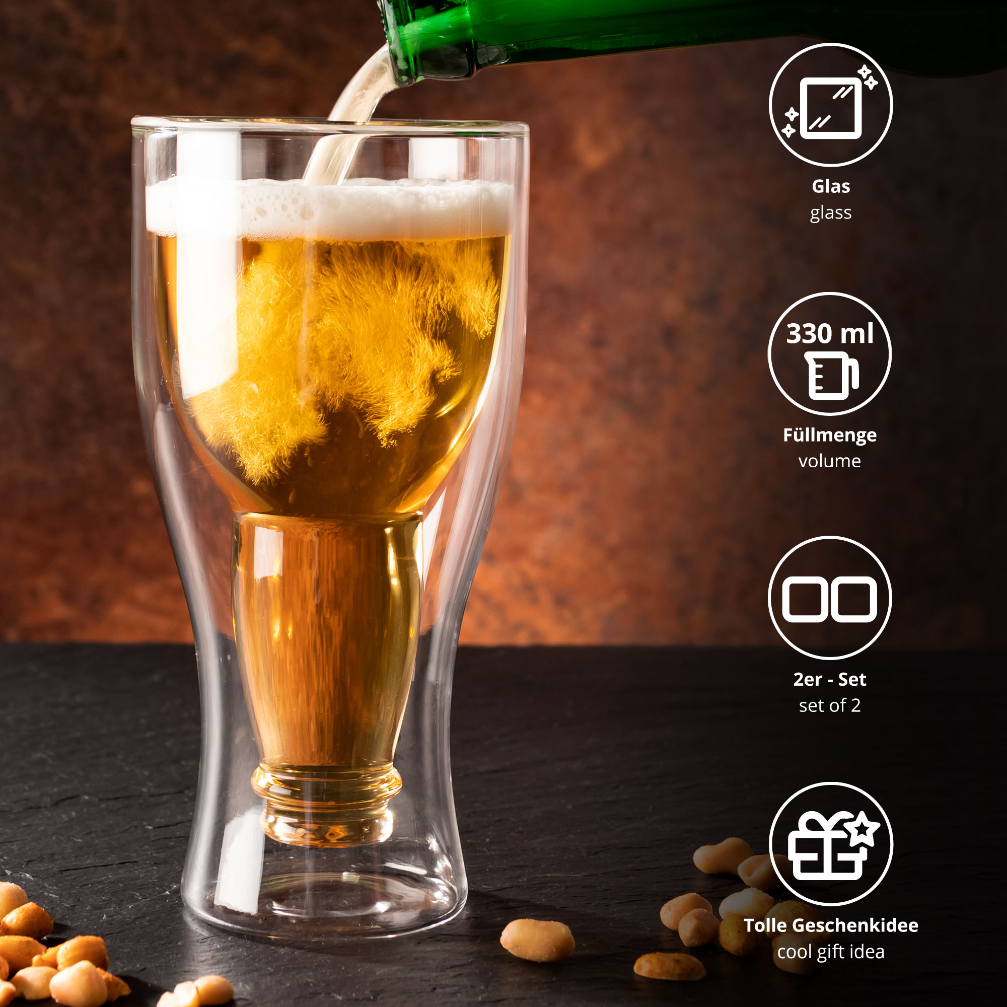 Flasche im Glas - 0,33 l Bierglas 2er Set 1004 - 6