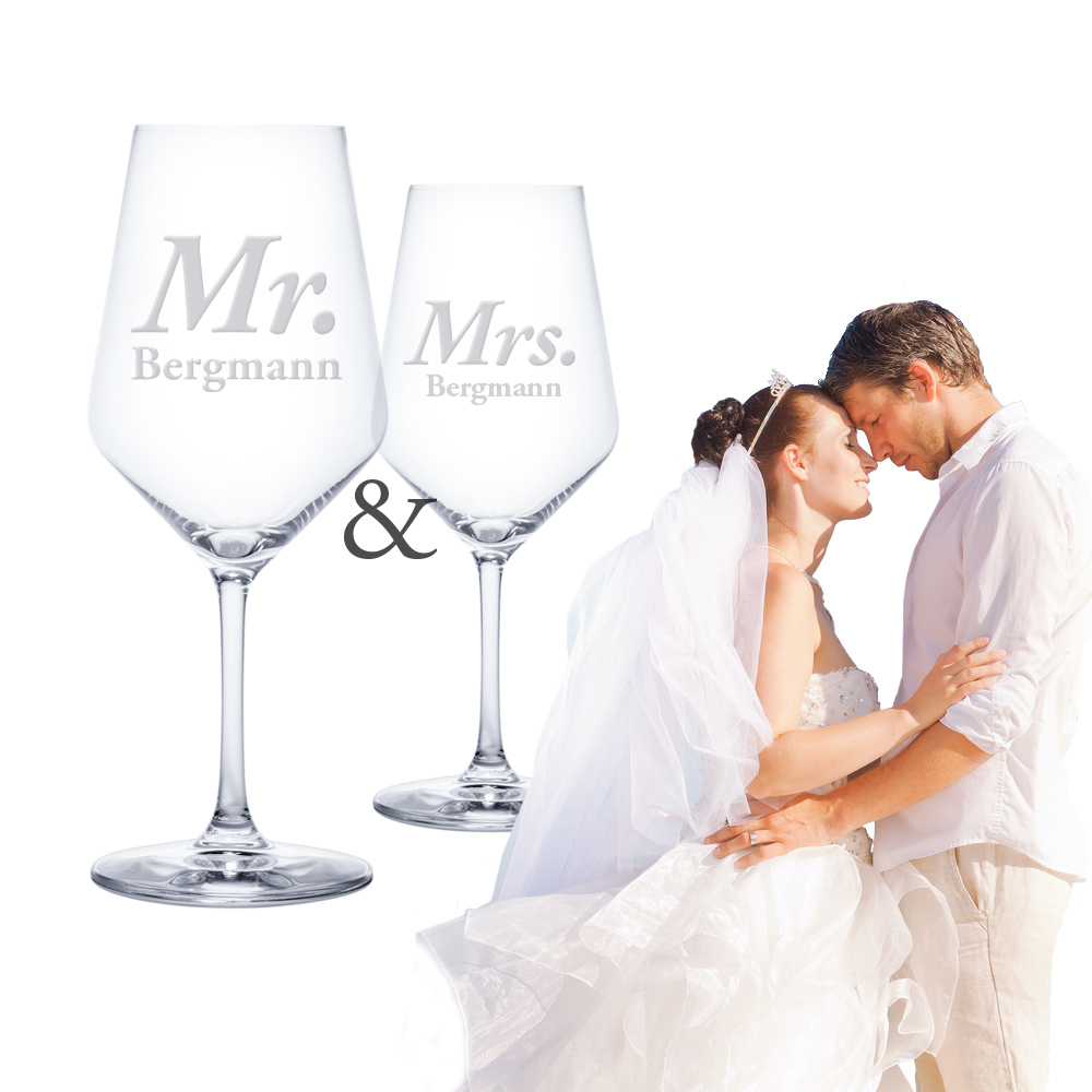Weißweingläser - Mr und Mrs 1658