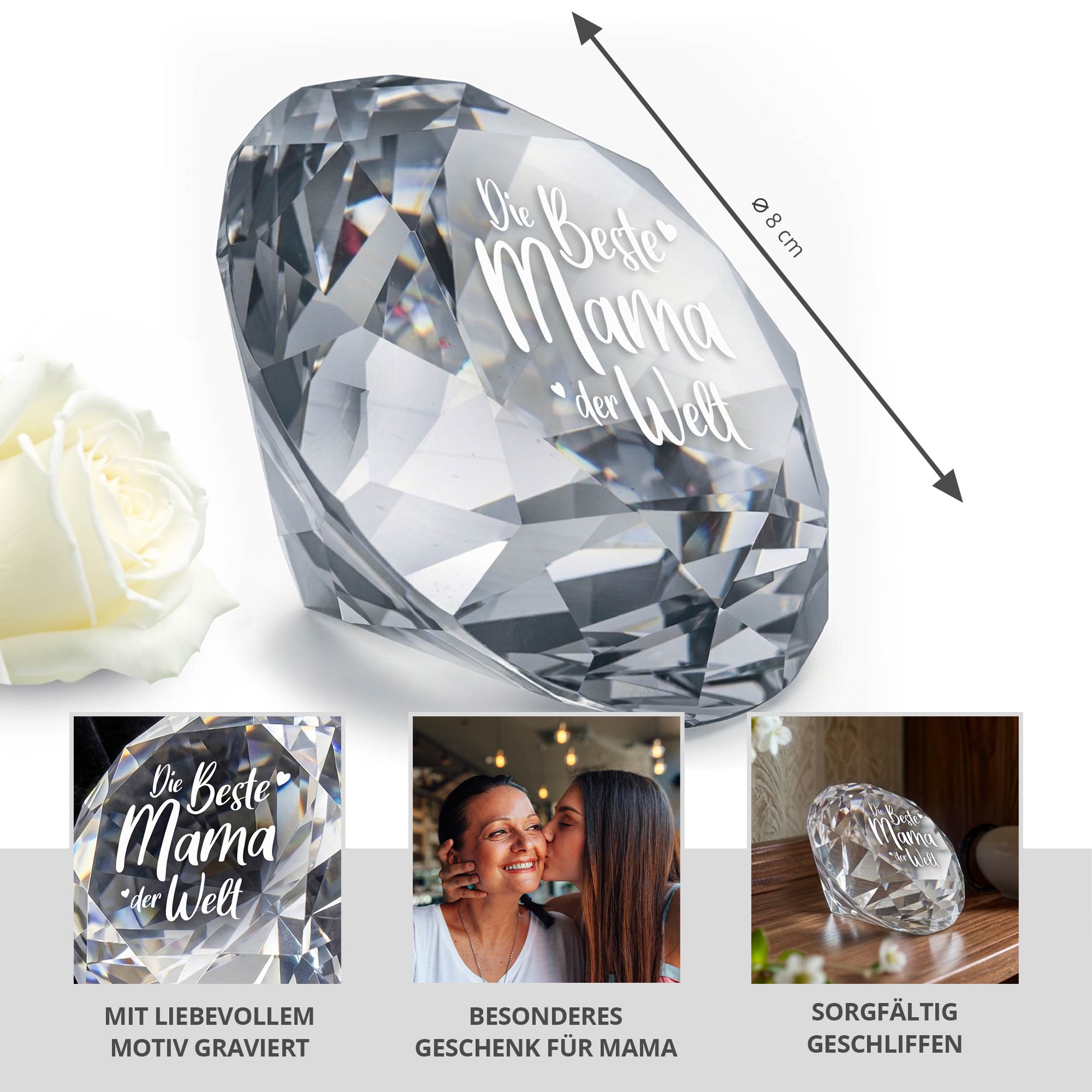 Diamant Kristall mit Gravur und Samtsäckchen - Beste Mama Diamant Kristall mit Gravur und Samtsäckchen - Beste Mama