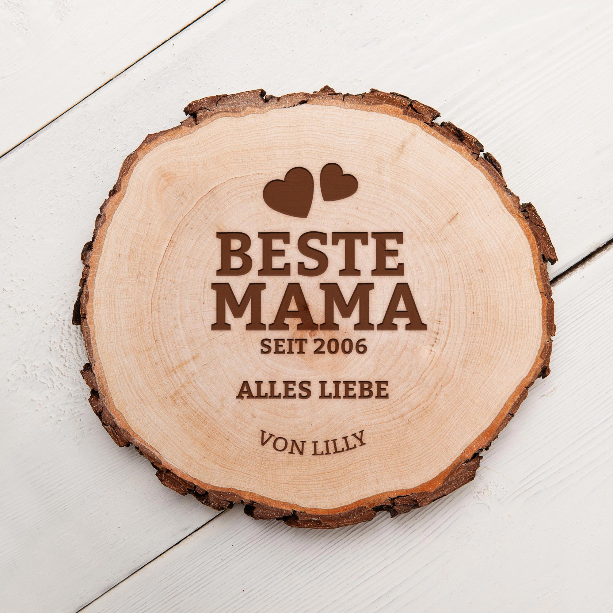 Baumscheibe mit Gravur - Beste Mama von Herzen Baumscheibe mit Gravur - Beste Mama von Herzen