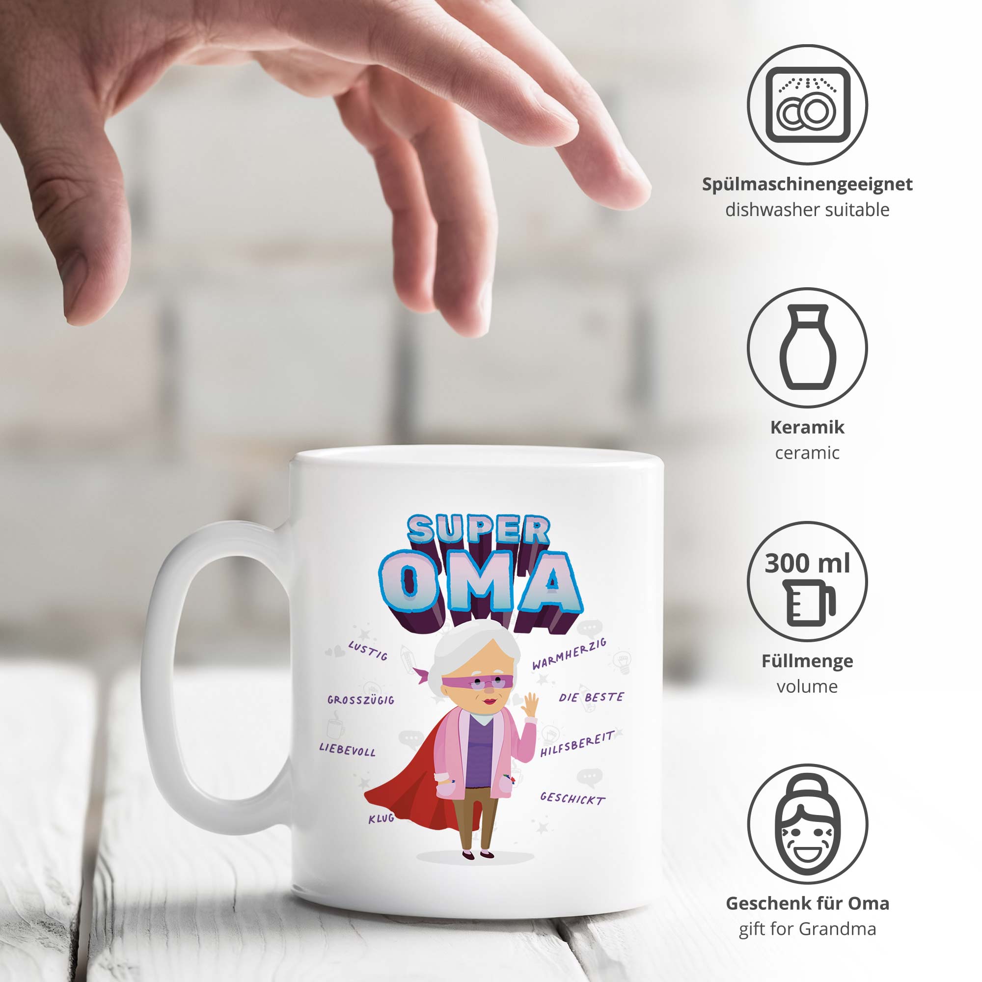 Tasse - Weiß - Super Oma - Standard