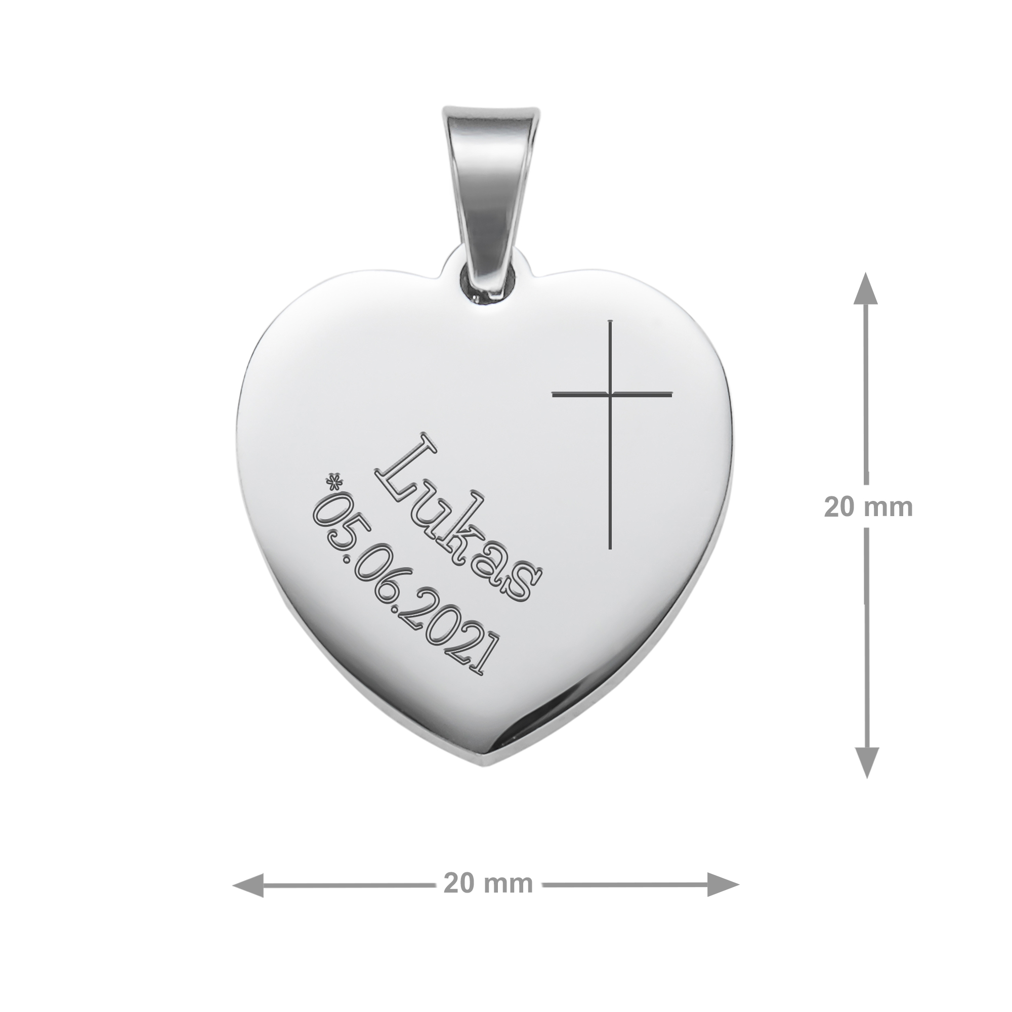 Herzanhänger Silber graviert mit Kette - Konfirmation