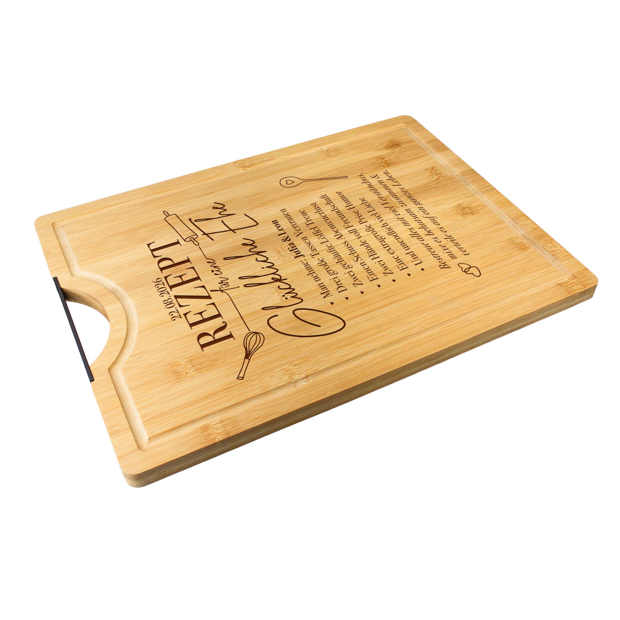 Bambusholz Schneidebrett mit Gravur - Rezept glückliche Ehe