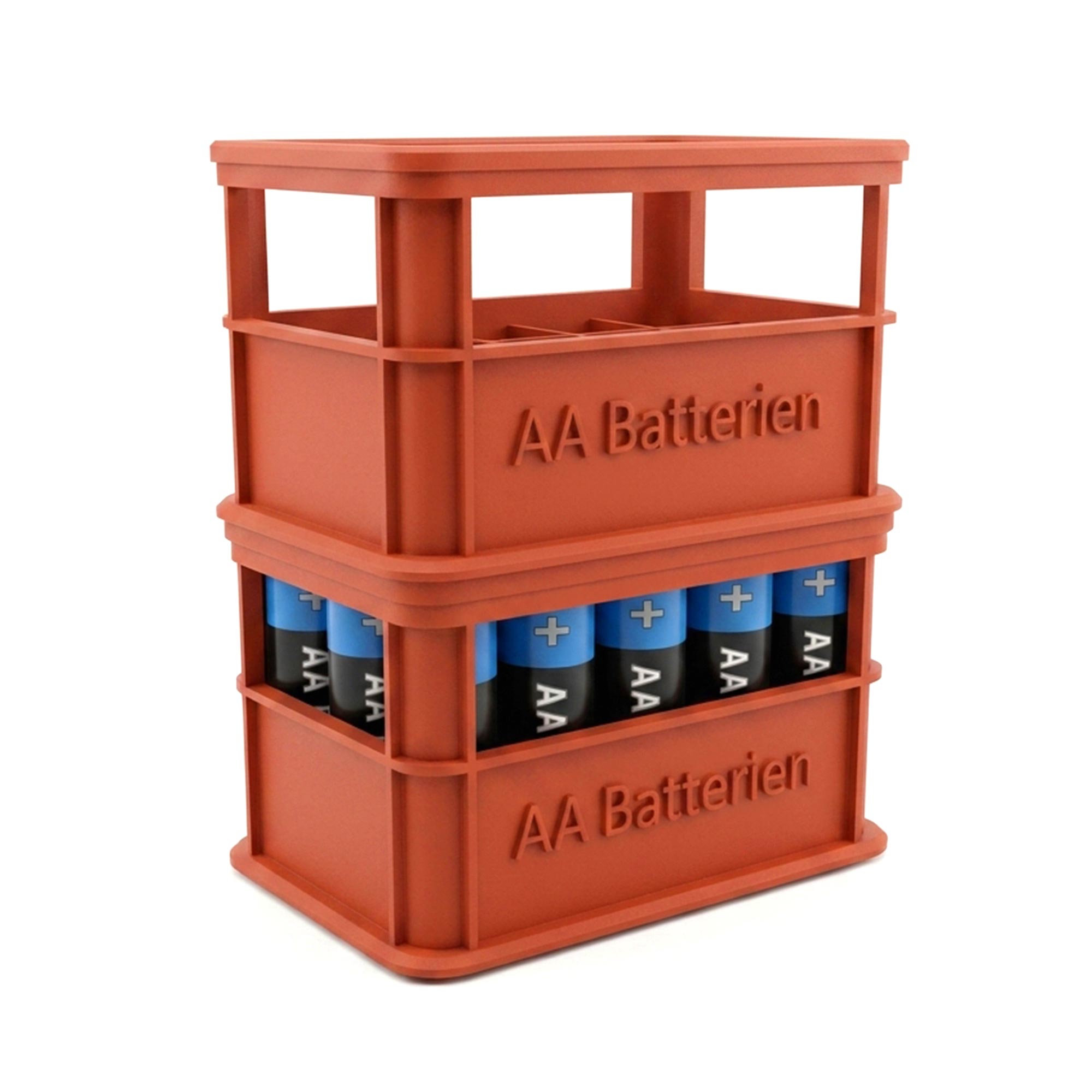 Stapelbare Aufbewahrungsbox für Batterien AA - 2er Set Bierkasten Rot Stapelbare Aufbewahrungsbox für Batterien AA - 2er Set Bierkasten Rot