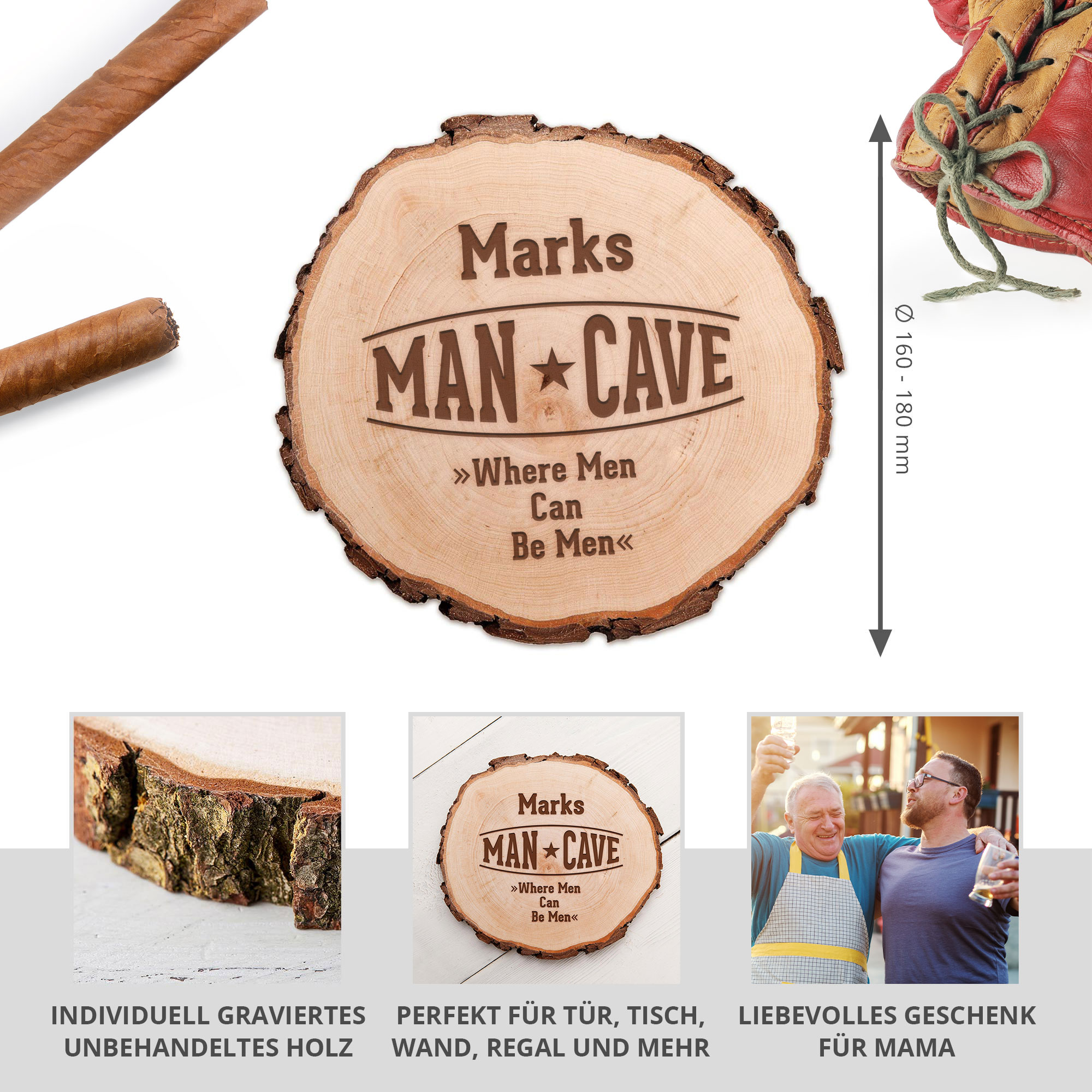 Baumscheibe mit Gravur - Man Cave Baumscheibe mit Gravur - Man Cave