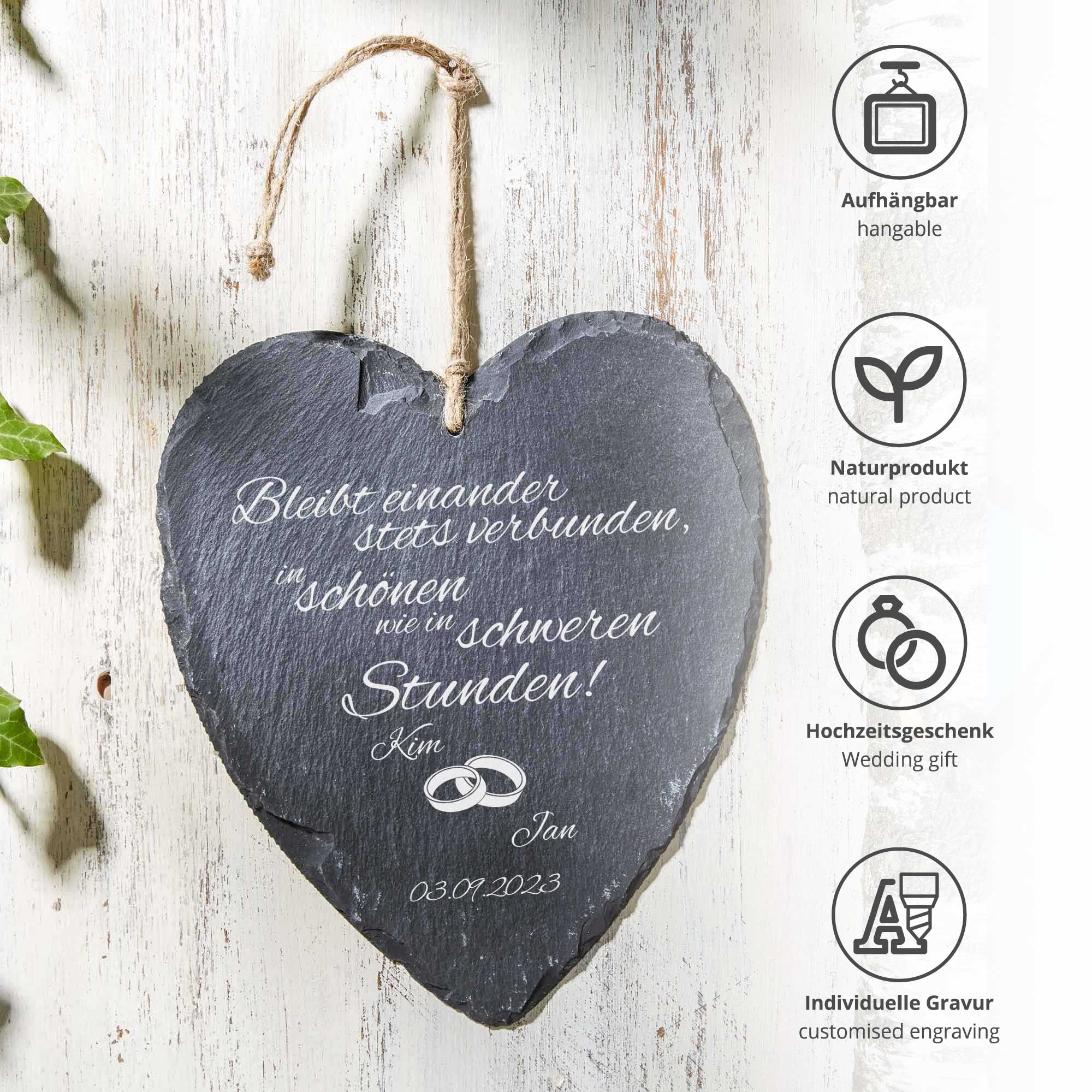 Schieferherz zur Hochzeit - personalisiert Schieferherz zur Hochzeit - personalisiert