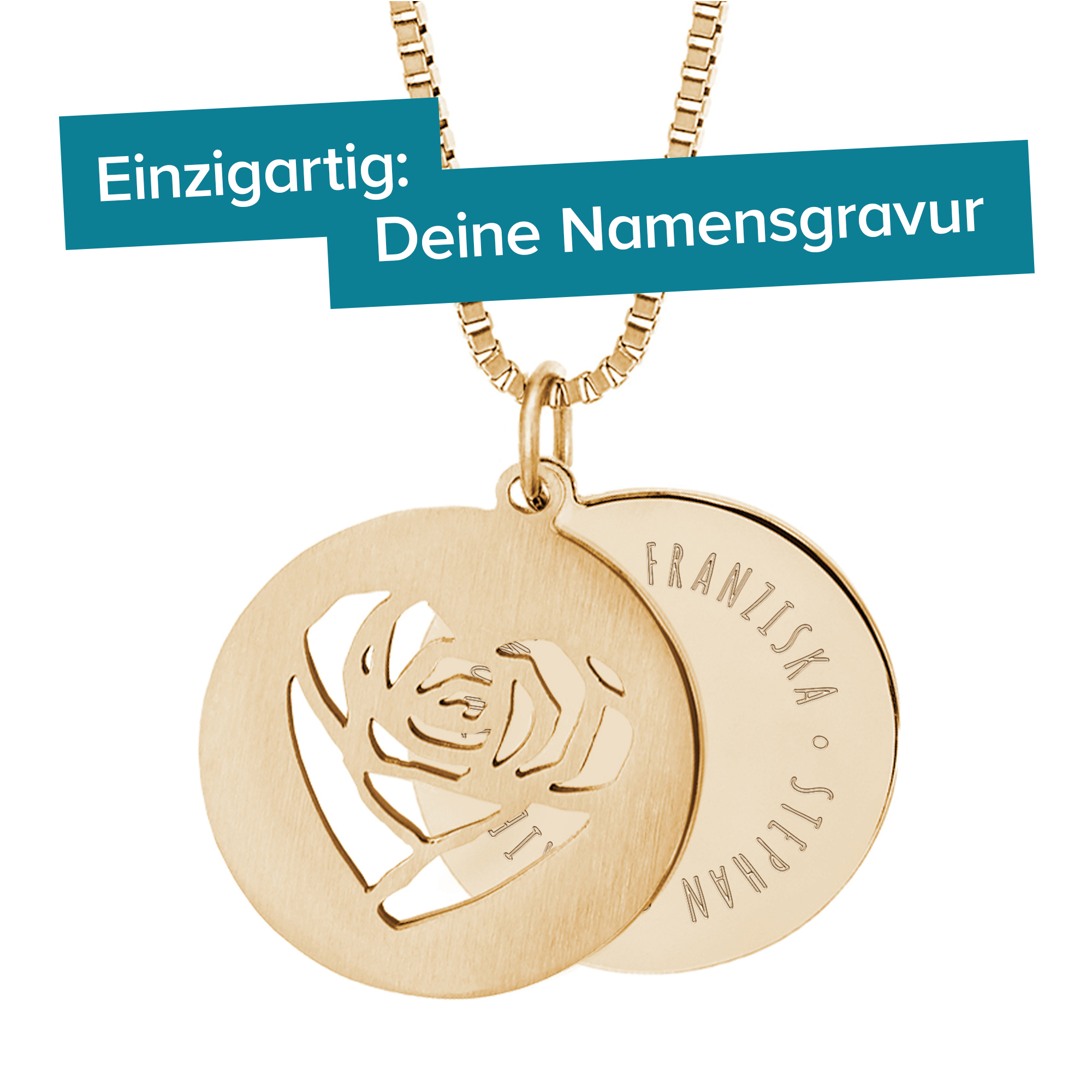 Runder Kettenanhänger Gold - Rosenherz und Namen 4058 - 5