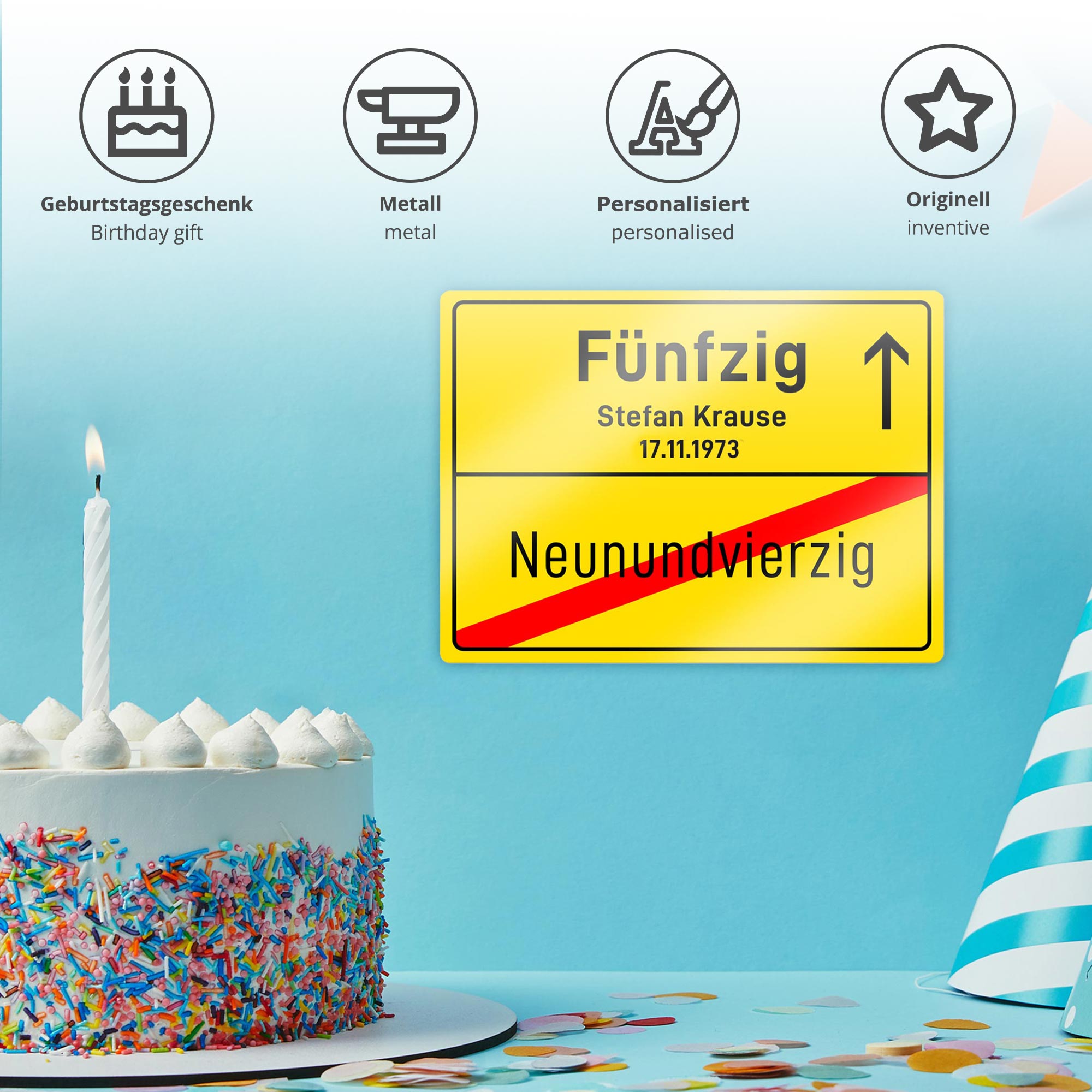 Personalisiertes Ortsschild - 50. Geburtstag