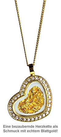 Herz Halskette mit 23 Karat Blattgold und Strass 2304 - 1