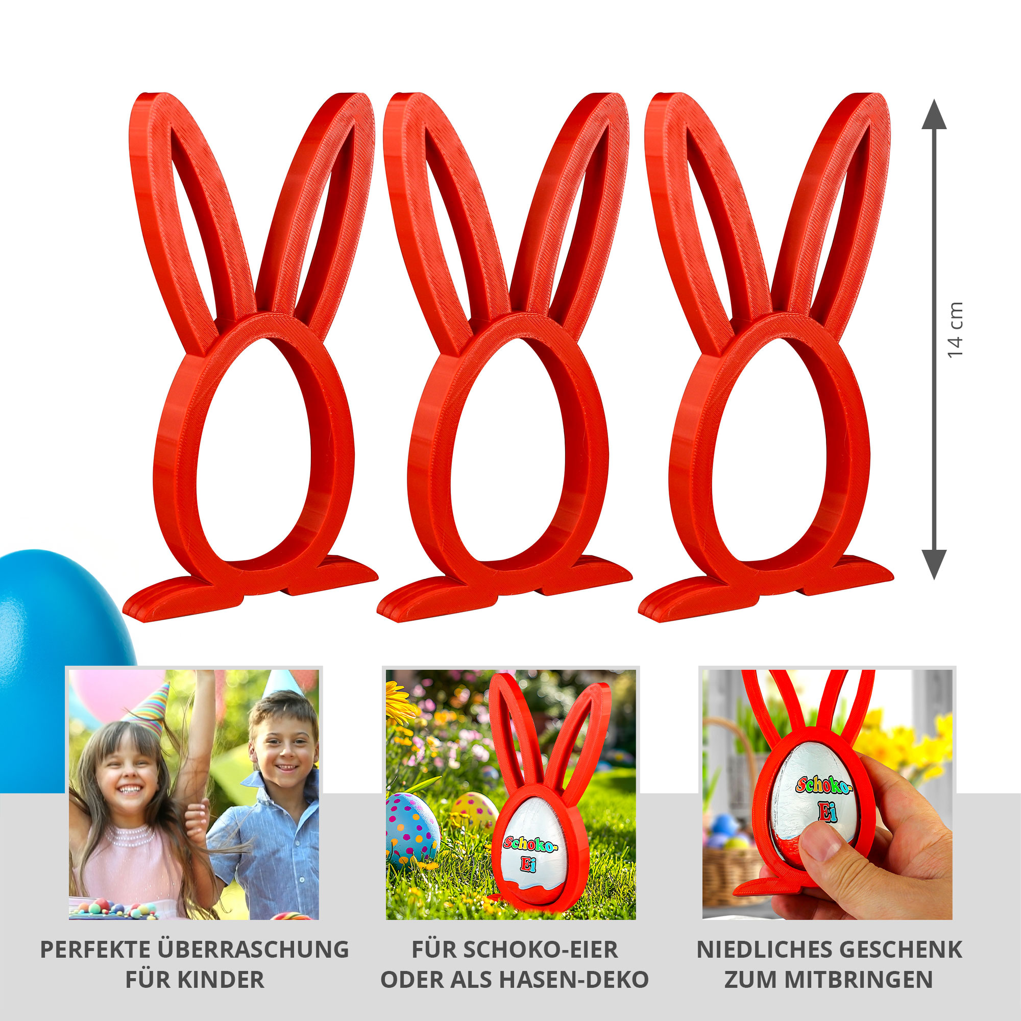Osterhase Ü-Ei Halter Rot - 3er Set