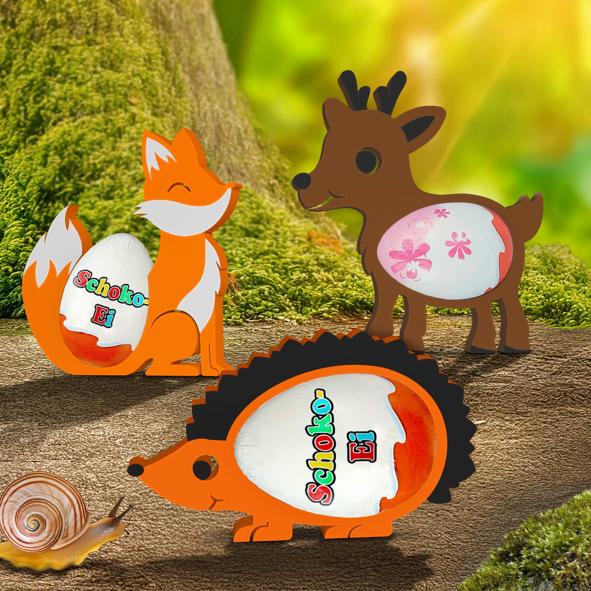 Waldtiere Ü-Ei Halter Bunt - 3er Set Waldtiere Ü-Ei Halter Bunt - 3er Set