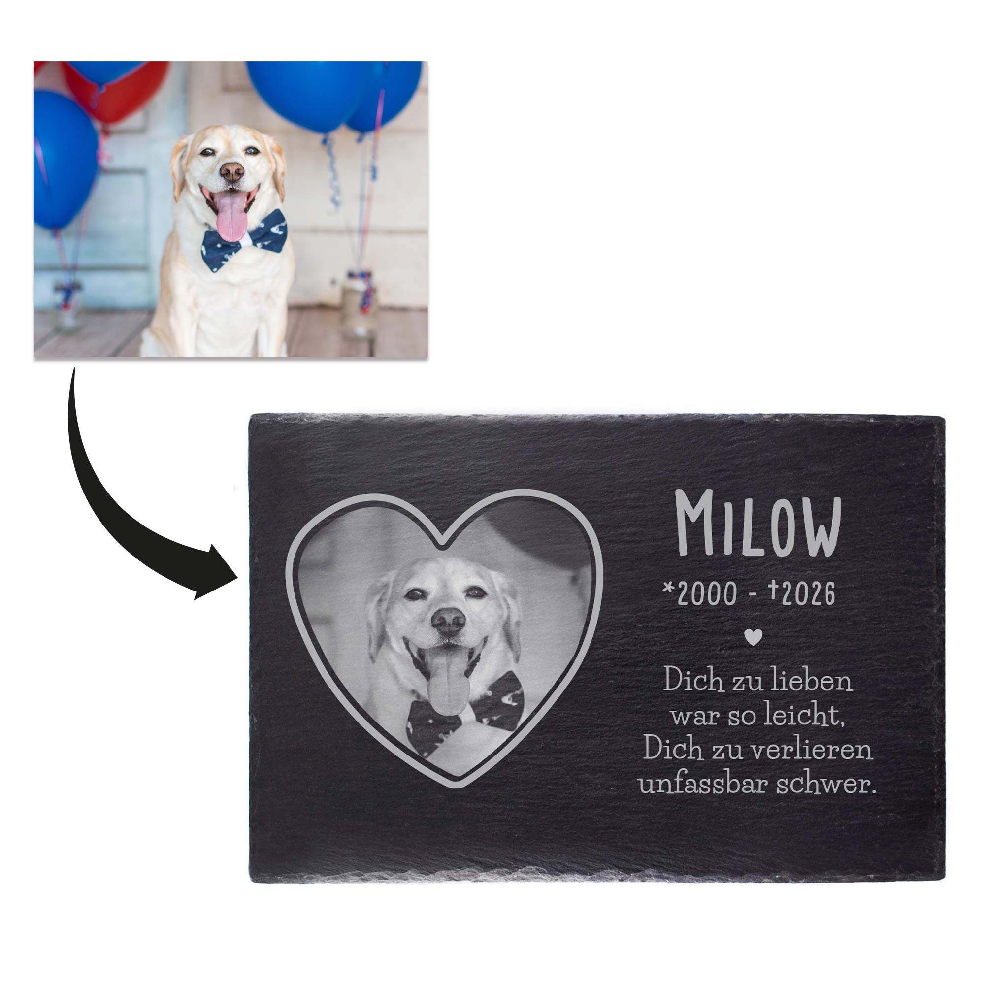 Grabplatte zur Trauer Haustier - Schiefer Gedenktafel mit Foto Grabplatte zur Trauer Haustier - Schiefer Gedenktafel mit Foto