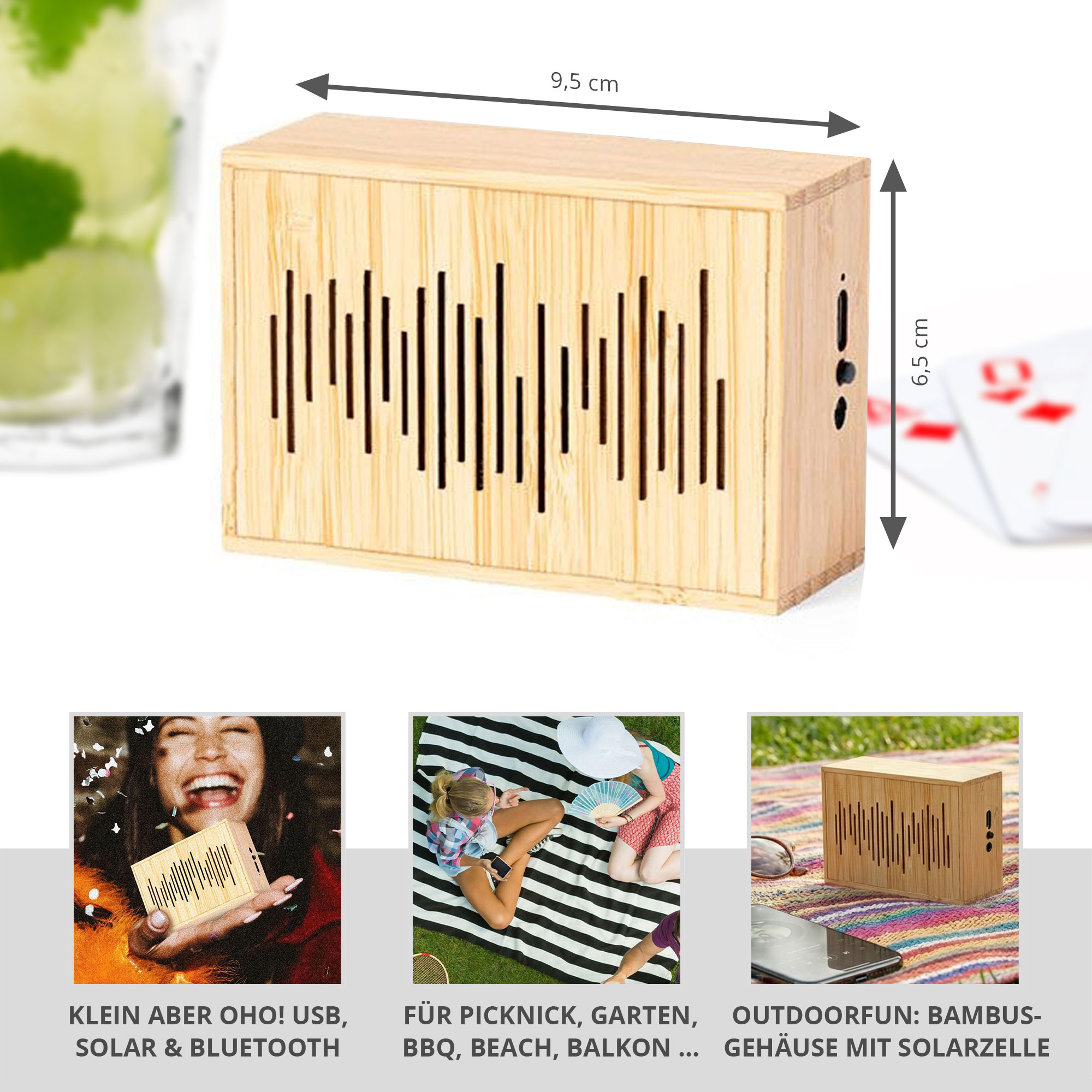 Bluetooth Lautsprecher mit Solarbetrieb Bluetooth Lautsprecher mit Solarbetrieb