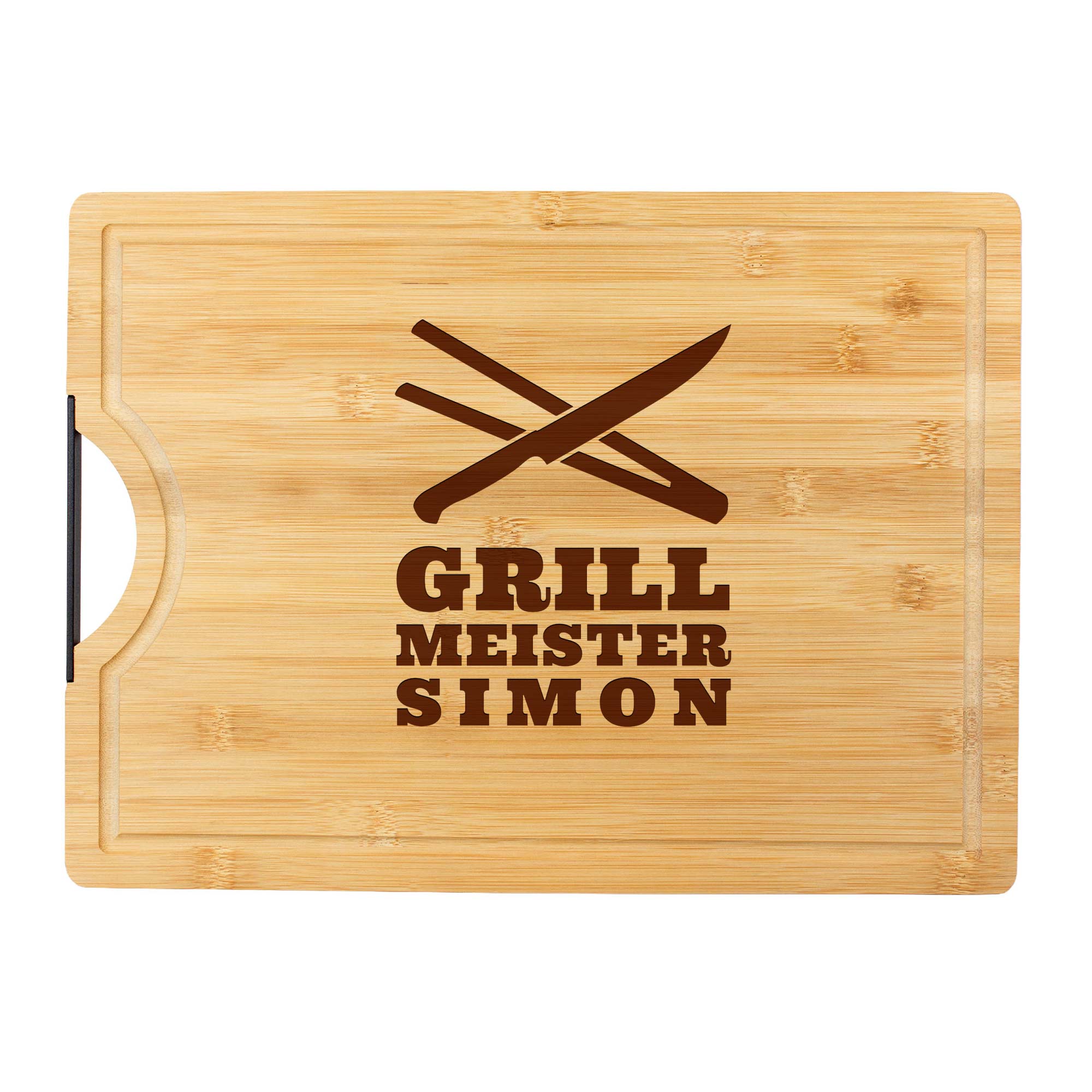 Bambusholz Schneidebrett mit Grillmeister Gravur Bambusholz Schneidebrett mit Grillmeister Gravur