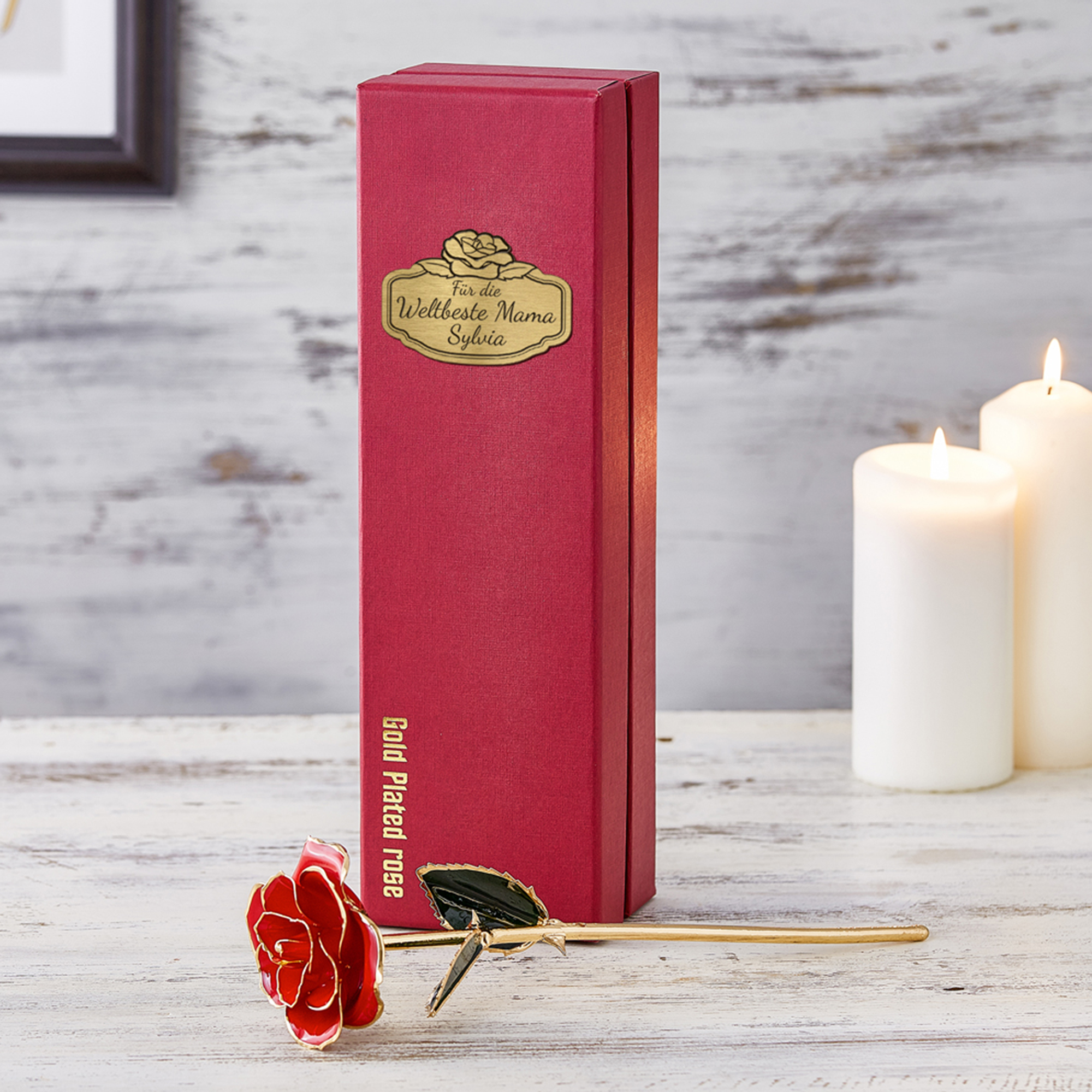 Vergoldete Rose mit Geschenkbox - Weltbeste Mama 3441 - 1
