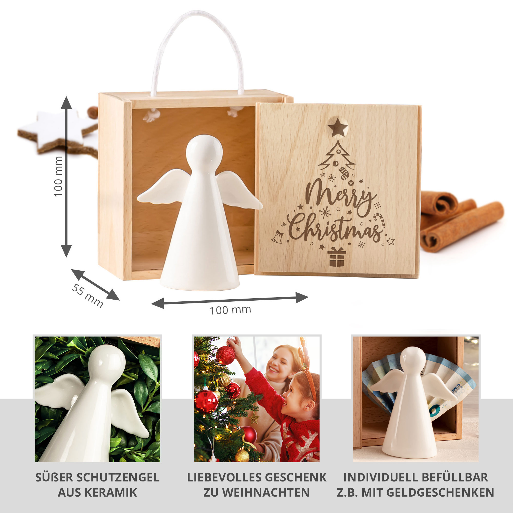 Engel in Holzbox - Weihnachtsbaum - Merry Christmas - Standard