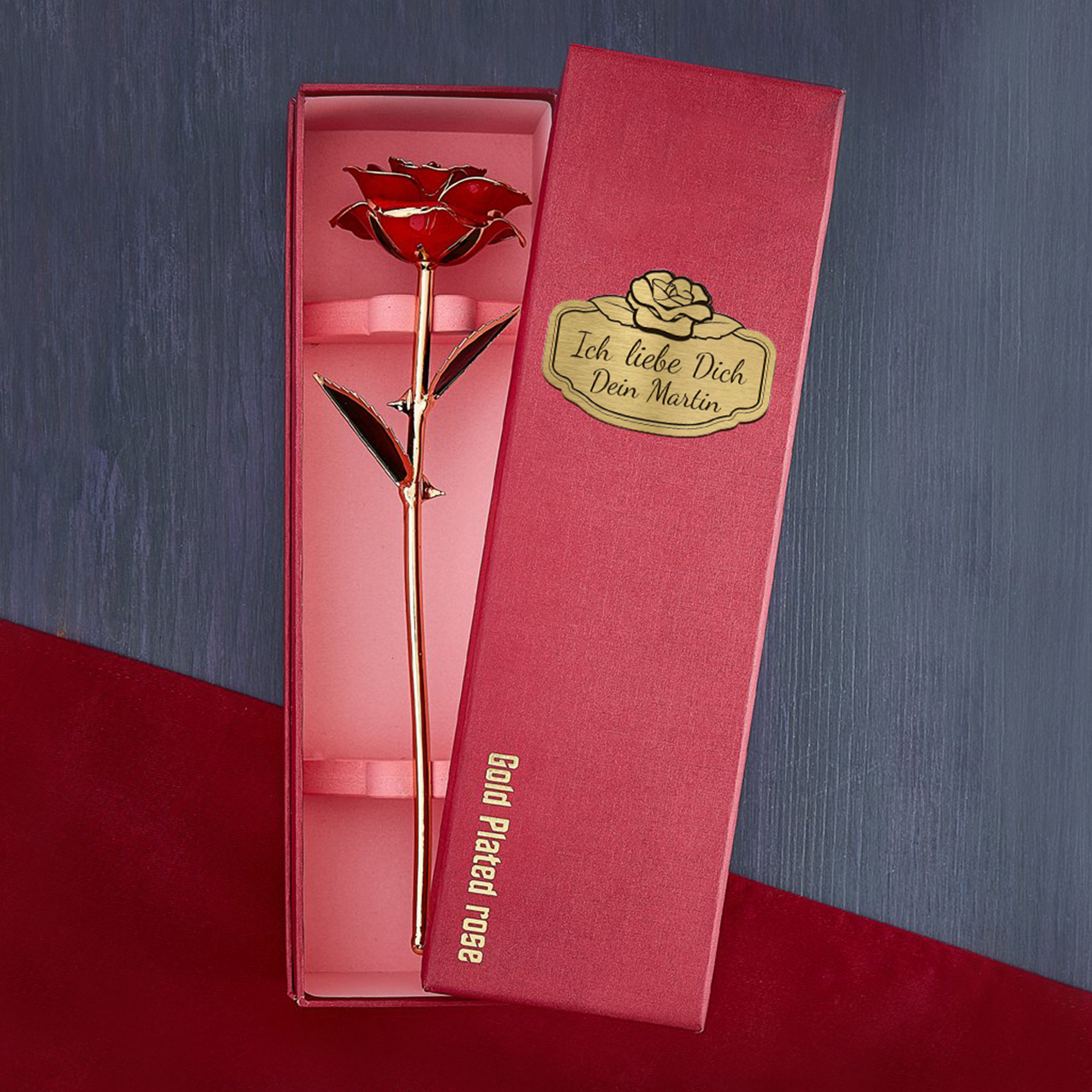 Vergoldete Rose mit personalisierter Geschenkbox 3430
