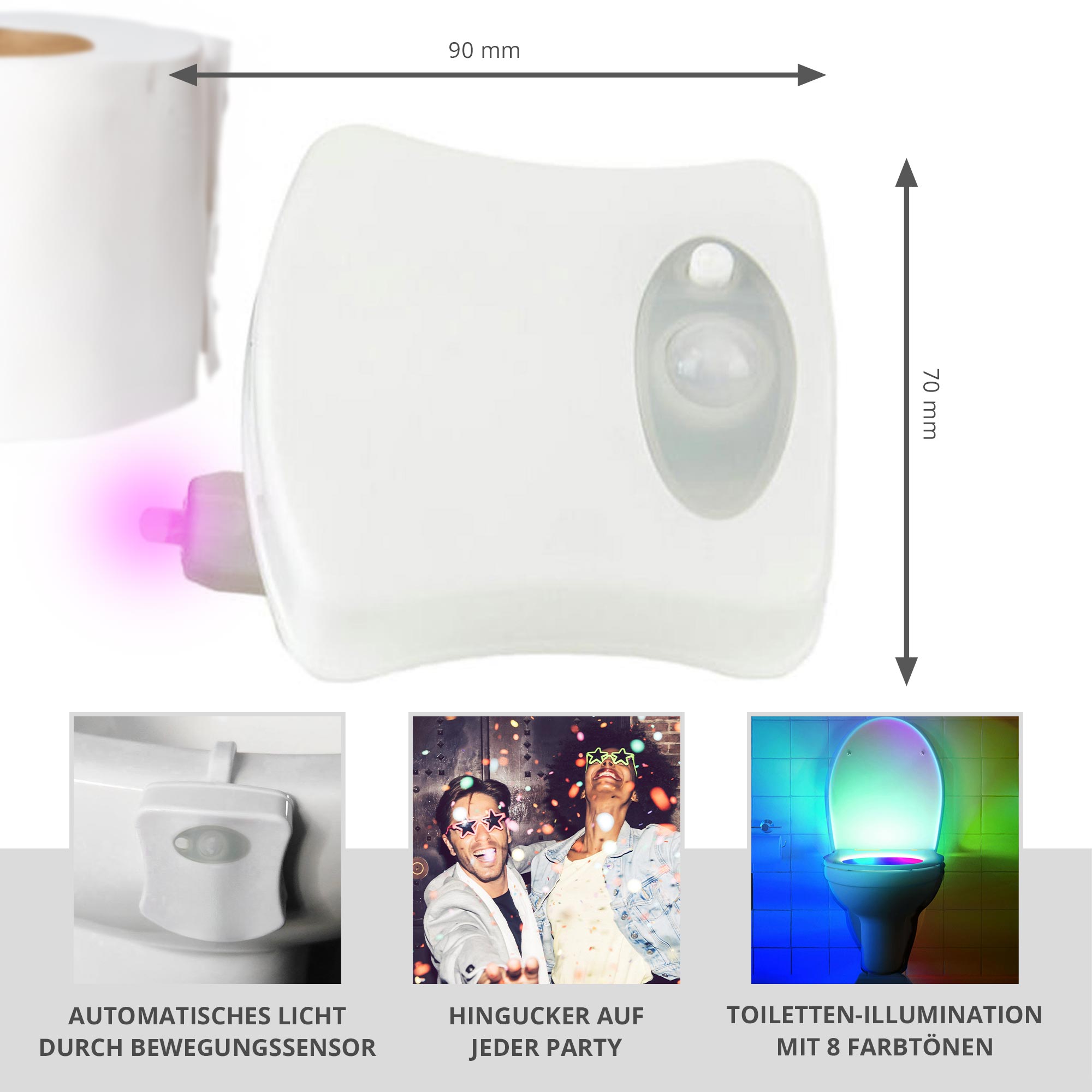 Techno Toilettenlicht mit Bewegungsmelder und Farbwechsel