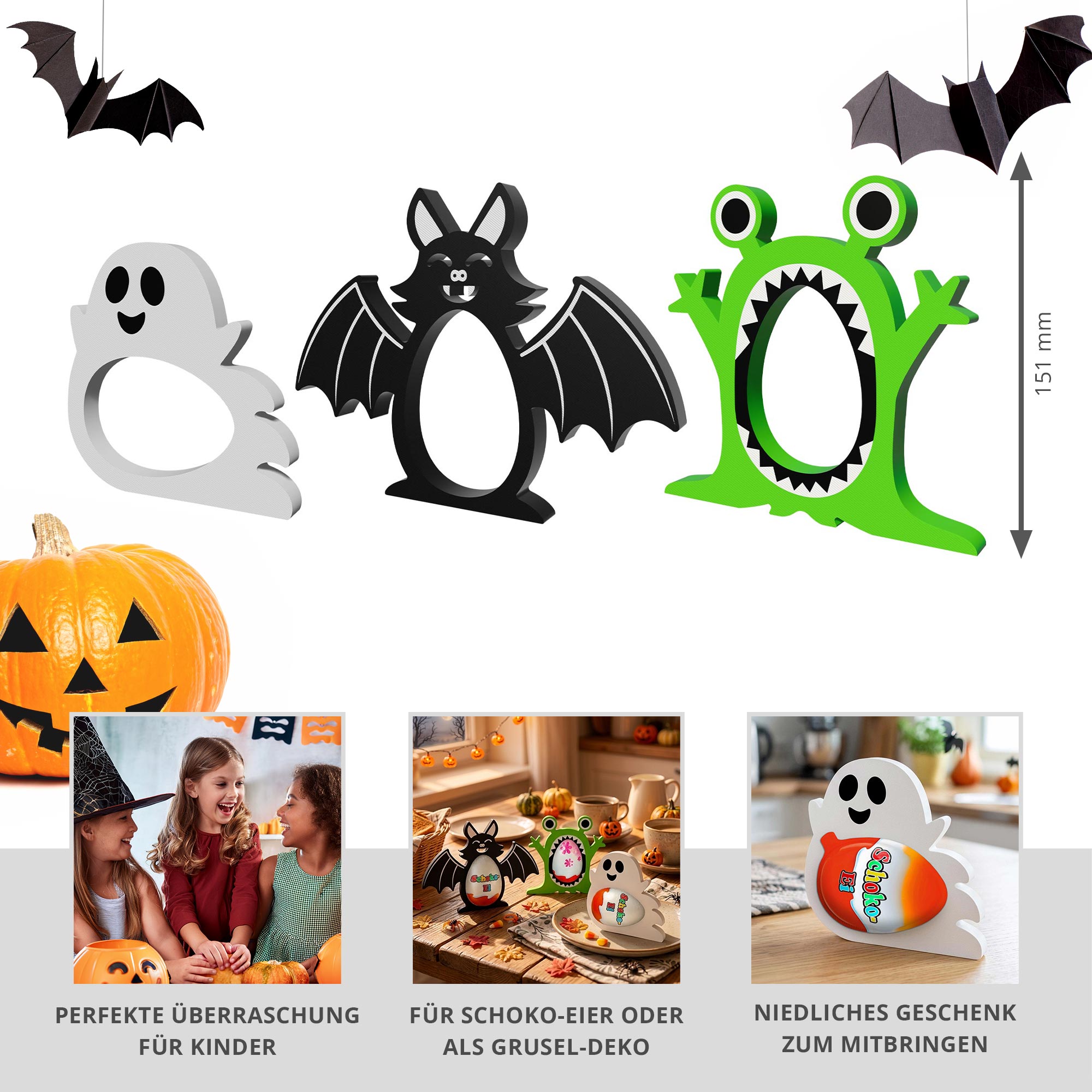 Monster Ü-Ei Halter zu Halloween Bunt - 3er Set Monster Ü-Ei Halter zu Halloween Bunt - 3er Set