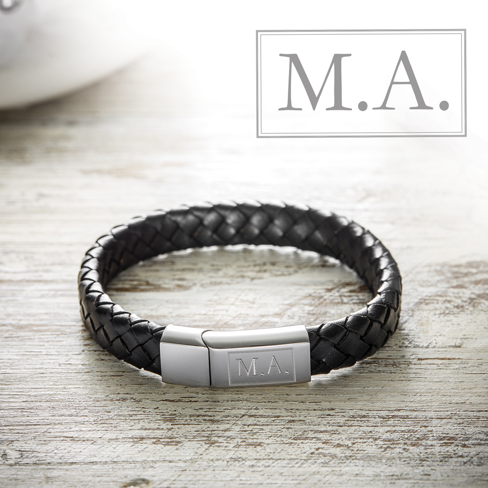 Lederarmband geflochten - Initialen Gravur 2894