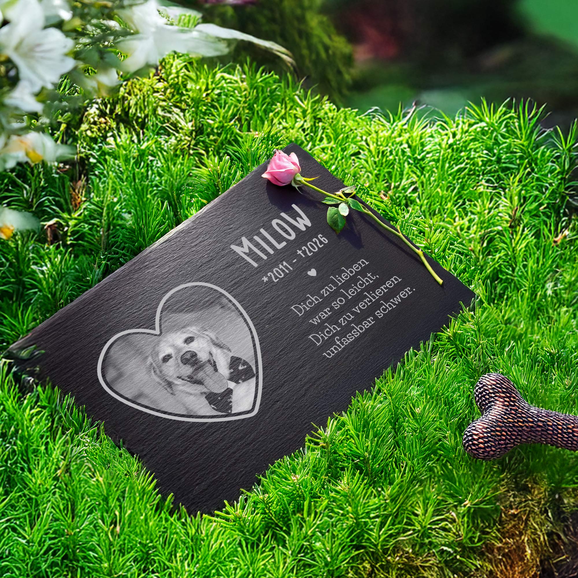 Grabplatte zur Trauer Haustier - Schiefer Gedenktafel mit Foto Grabplatte zur Trauer Haustier - Schiefer Gedenktafel mit Foto