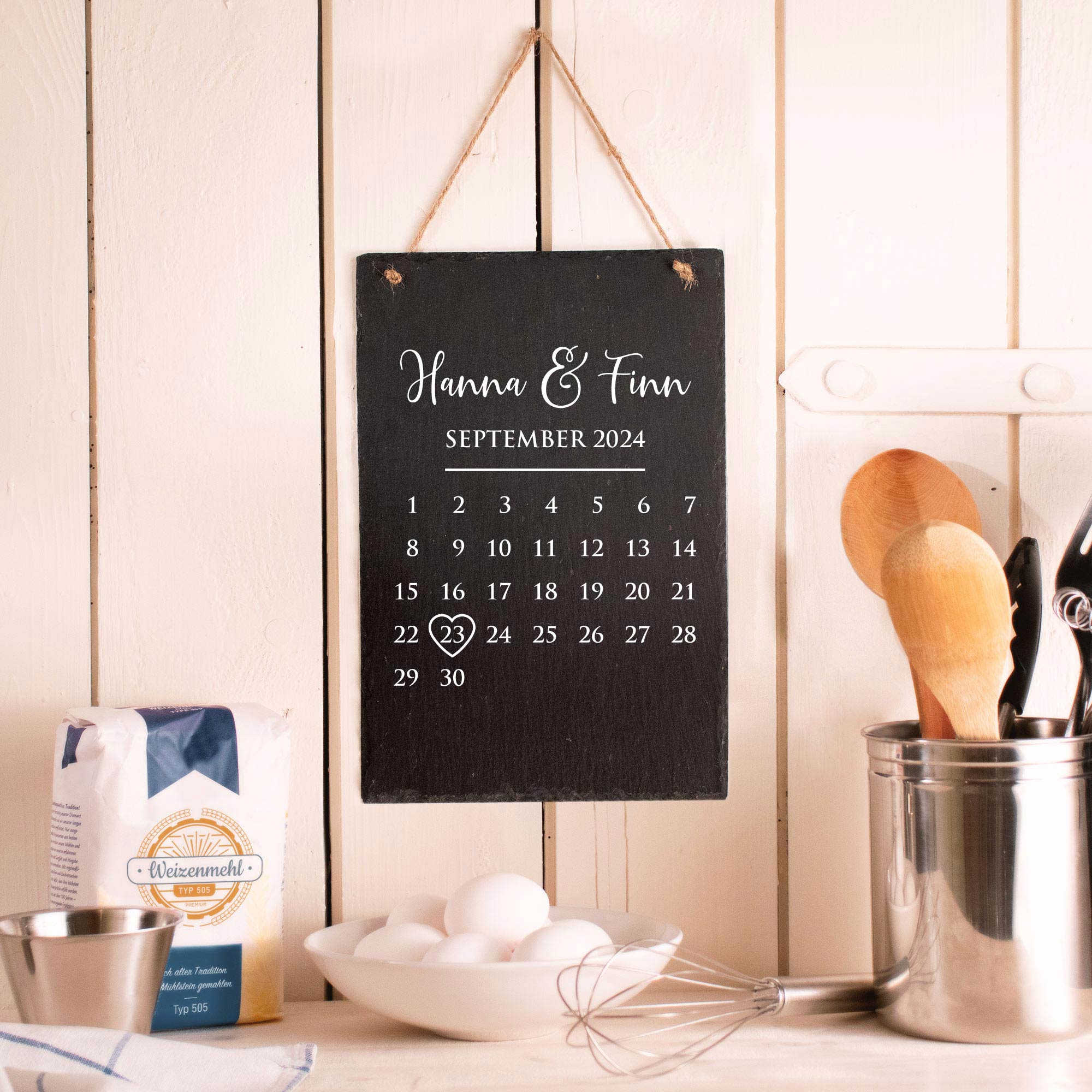 Große Schiefertafel mit Gravur - Kalender