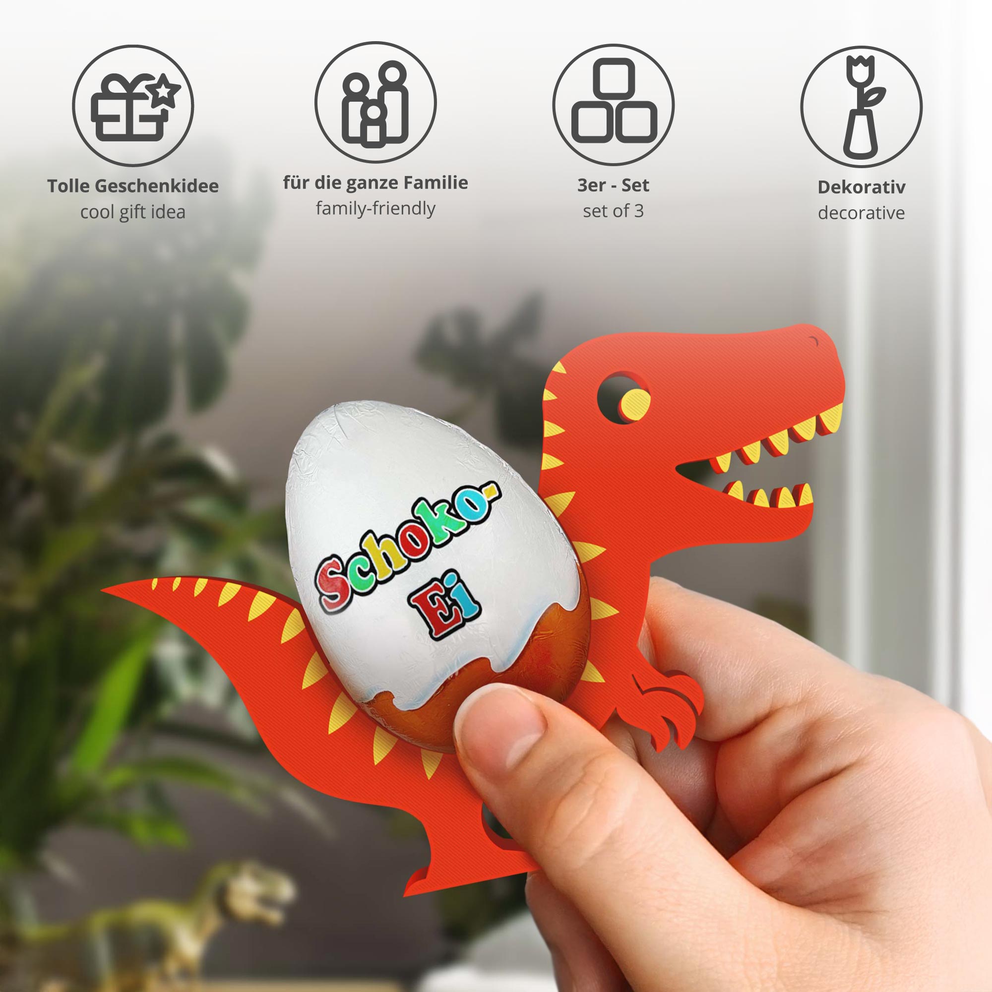 Dinosaurier Ü-Ei Halter Bunt - 3er Set Dinosaurier Ü-Ei Halter Bunt - 3er Set