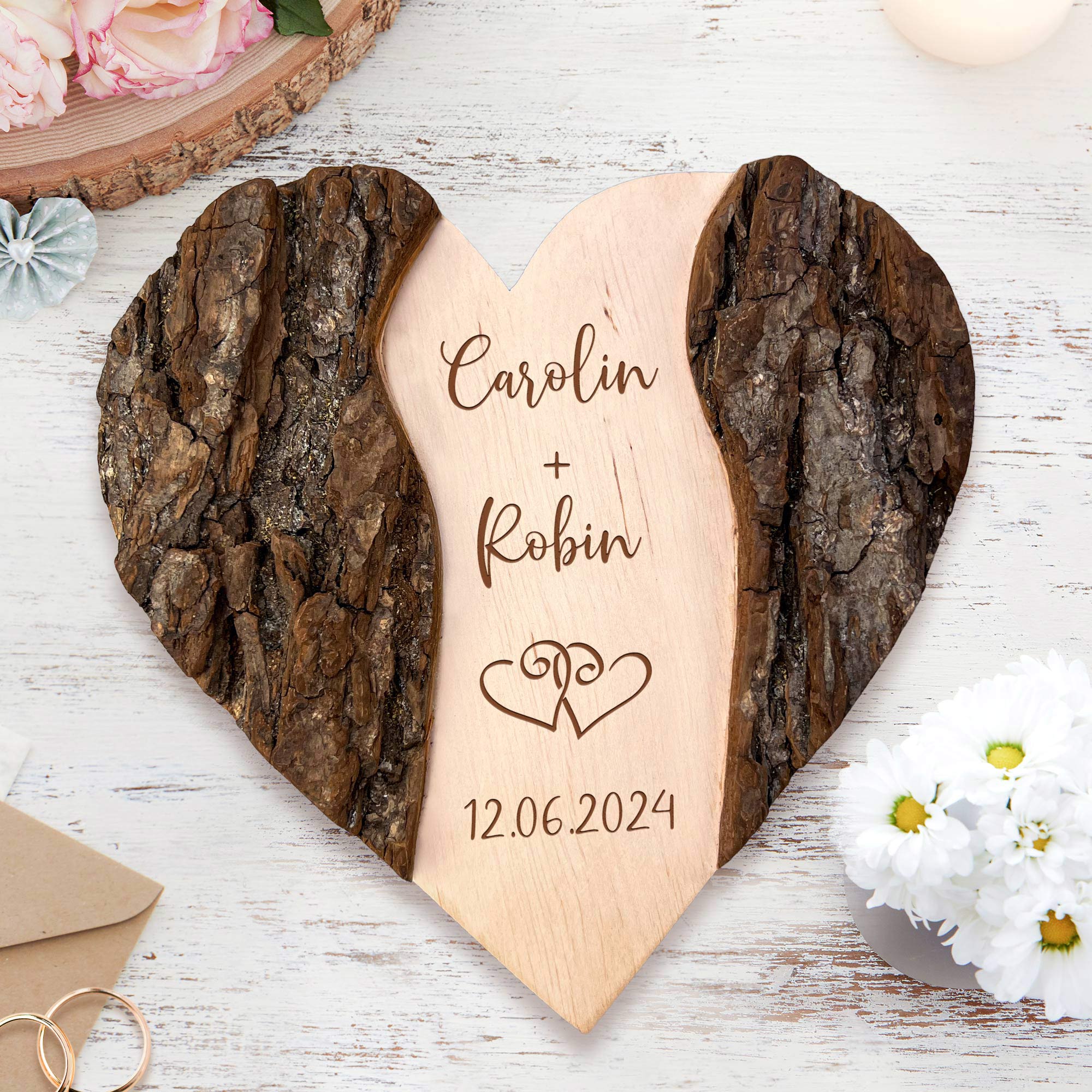 Herz mit Rinde - Hochzeit - Herzen - Personalisiert