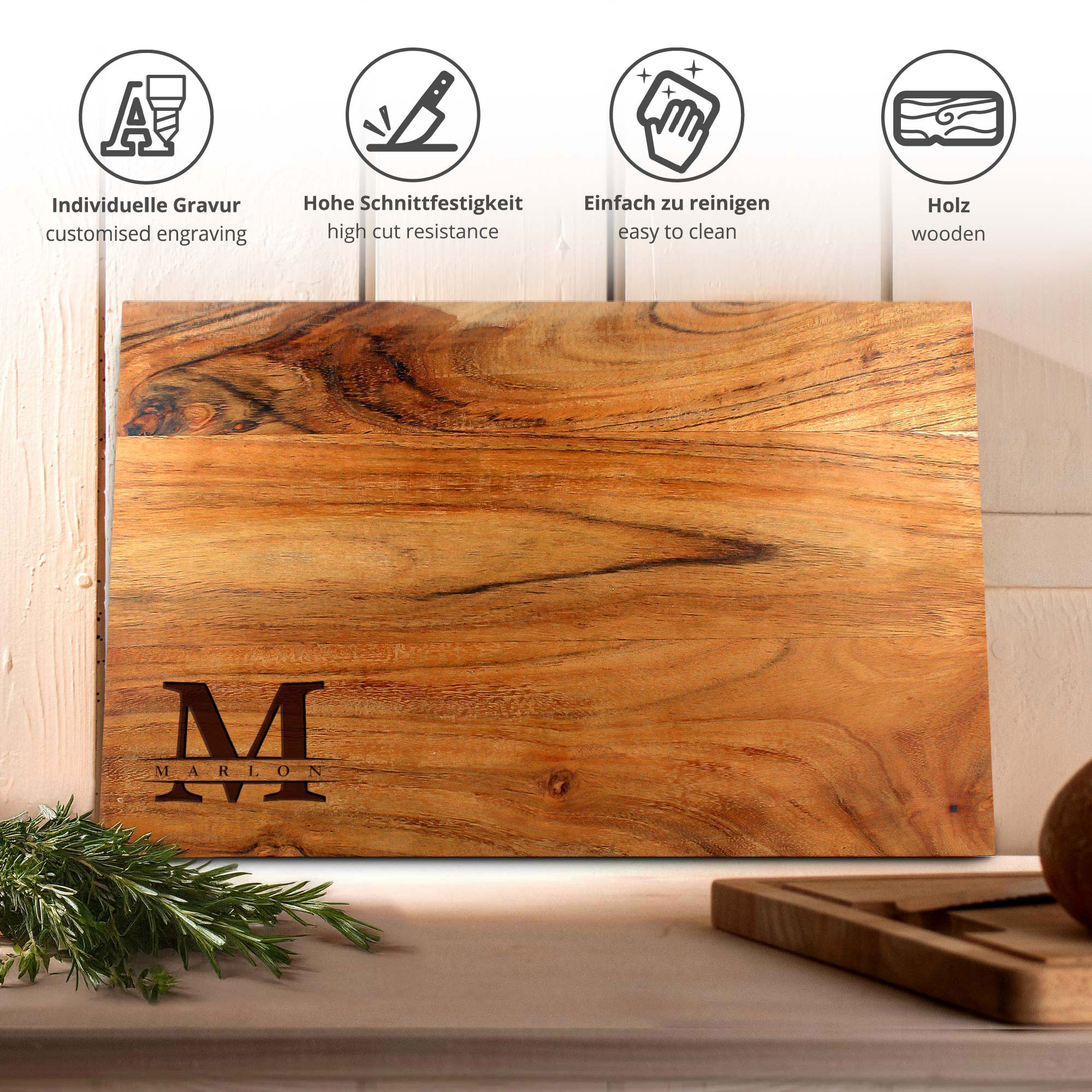 Schneideblock mit Griffmulden - Initiale Gravur