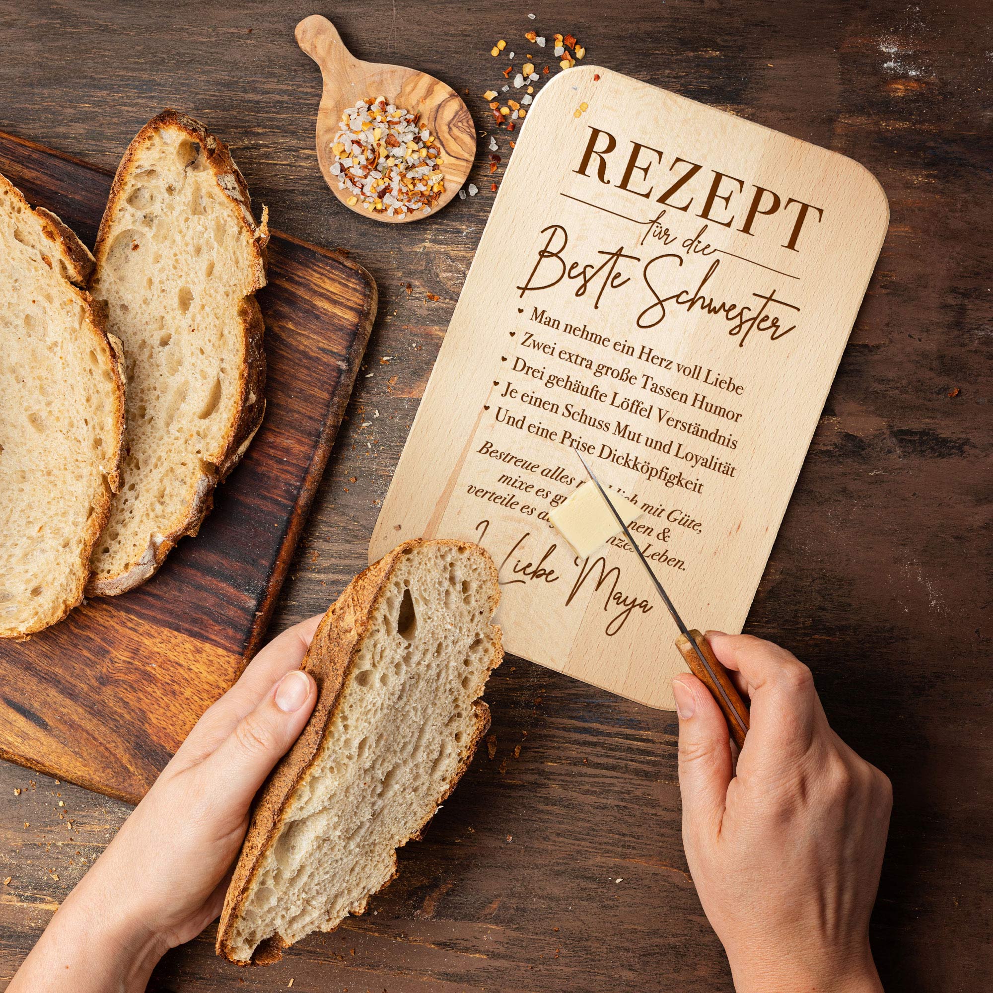Graviertes Frühstücksbrettchen - Schwester Rezept