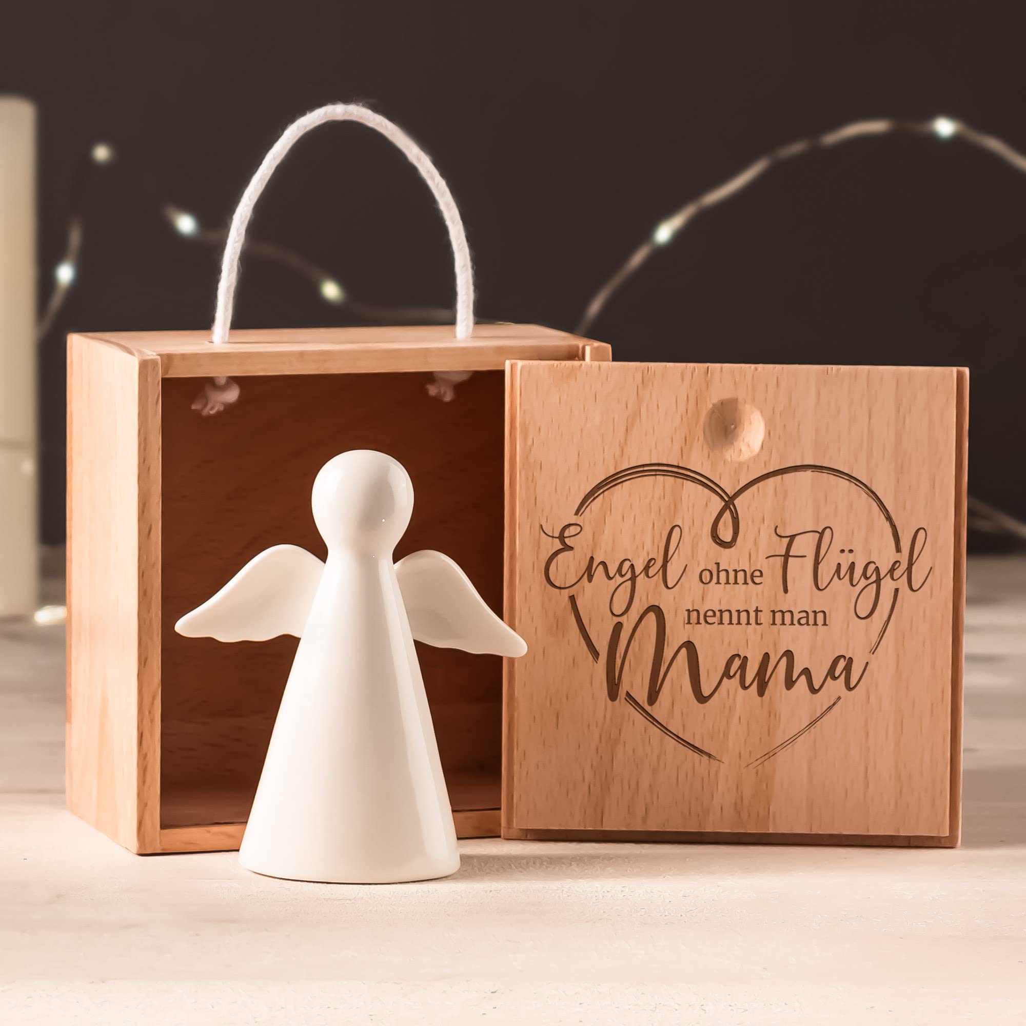 Porzellan Engel in Holzbox - Engel ohne Flügel - Mama