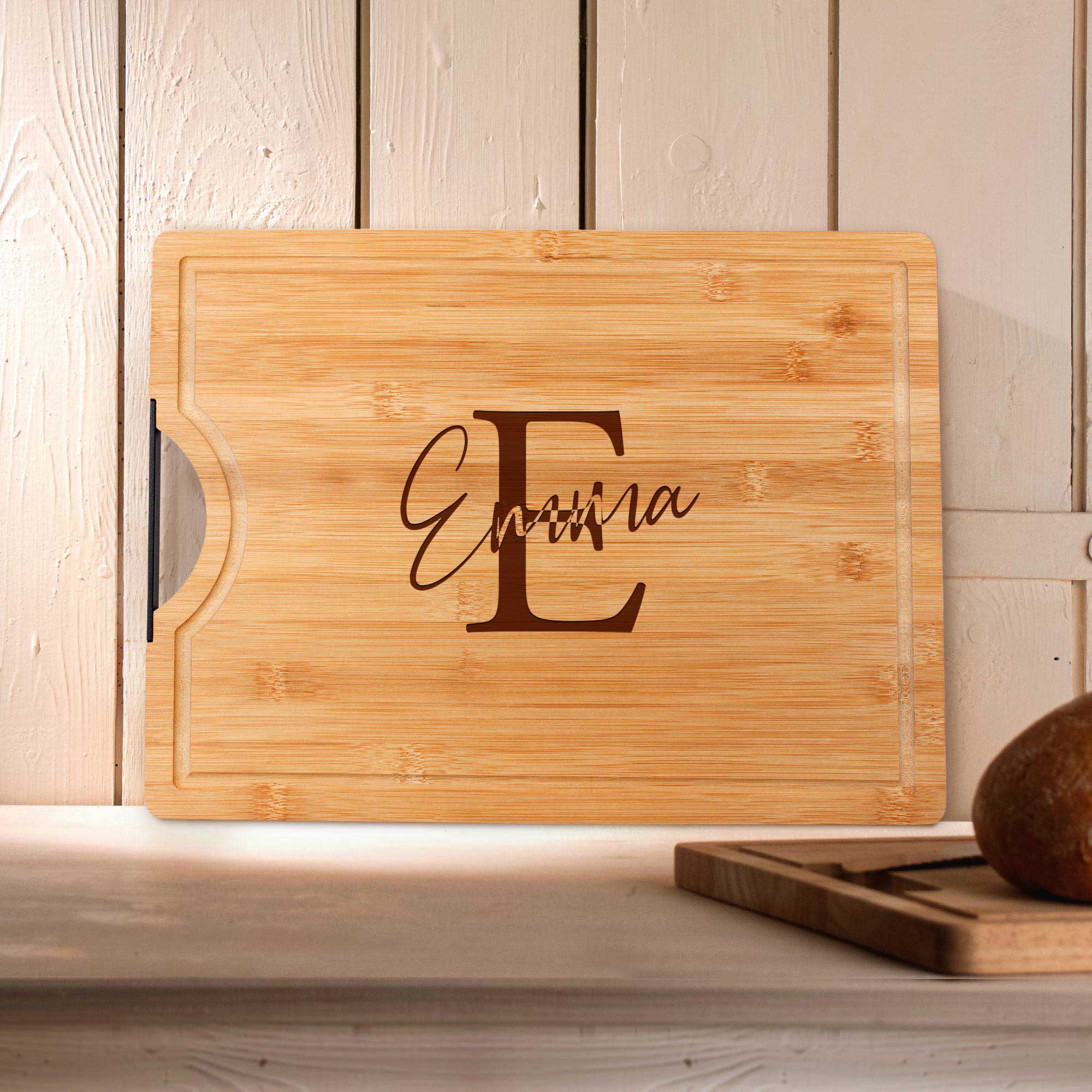 Bambusholz Schneidebrett mit Gravur - Initial Signatur Bambusholz Schneidebrett mit Gravur - Initial Signatur