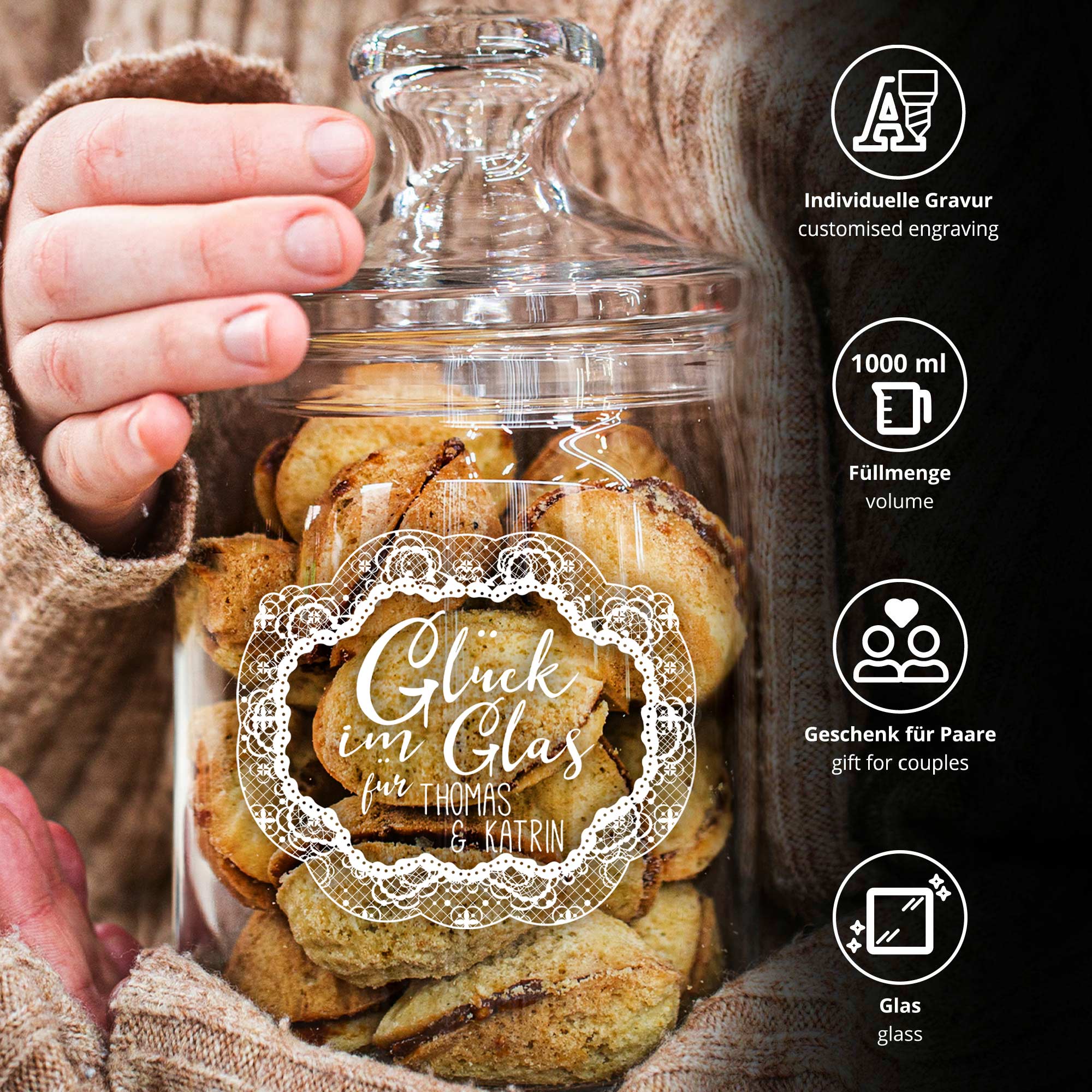 Bonbonglas mit Gravur - Glück im Glas