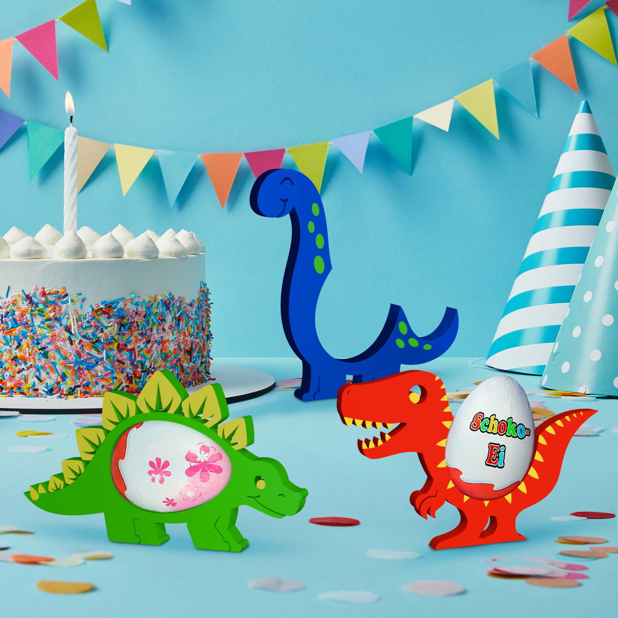 Dinosaurier Ü-Ei Halter Bunt - 3er Set Dinosaurier Ü-Ei Halter Bunt - 3er Set